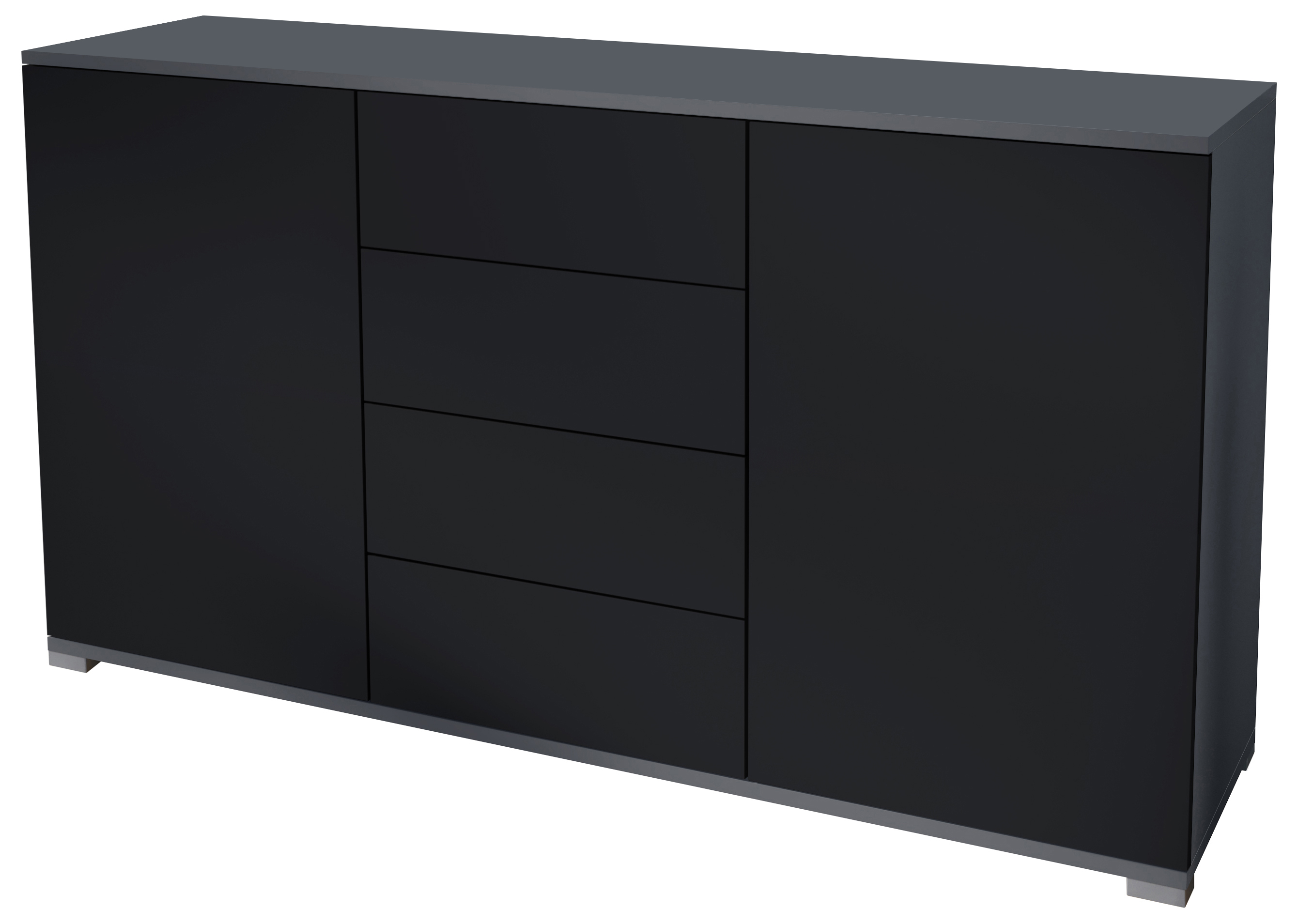 Santo V1 Sideboard Anthrazit mit 2 Türen und 4 Schubladen Anthrazit matt/Schwarz matt (138,5 x 75,5 x 35 cm)