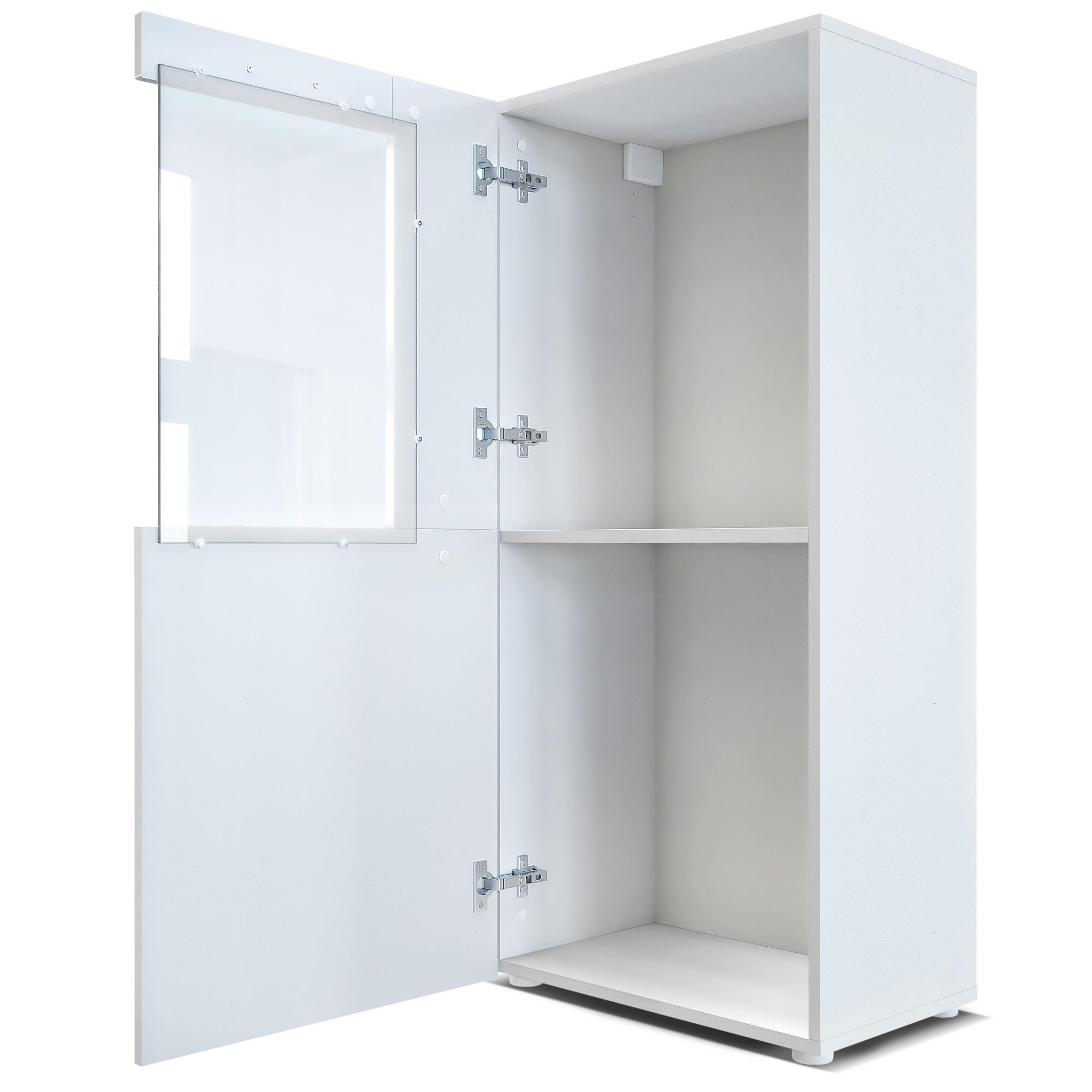 Vitrine Movie mit 1 großen Tür, dahinter 2 geräumige Fächer  Schwarz matt/Weiß Hochglanz (51 x 110 x 31 cm)