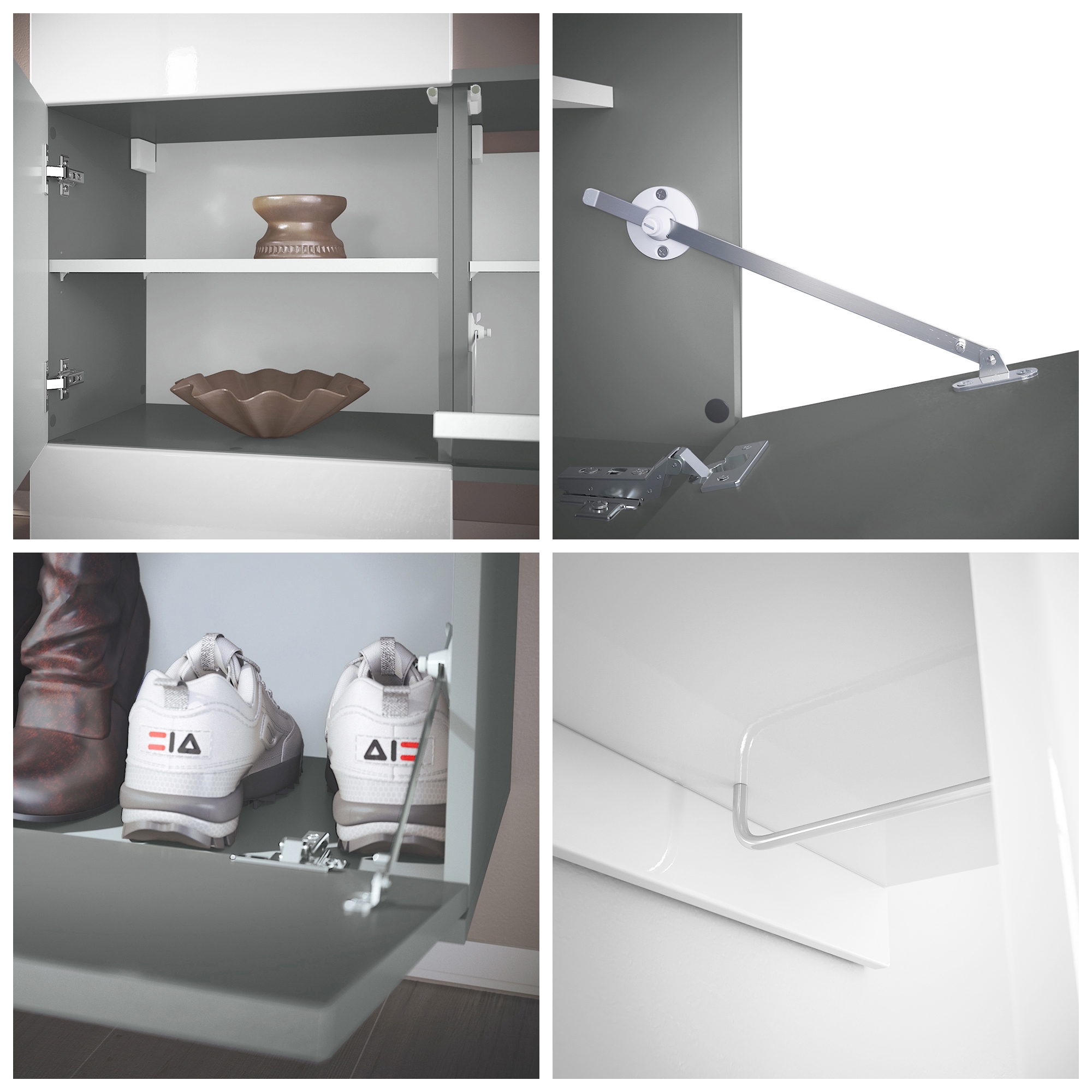 Garderobe Carlton Set 4 Anthrazit 3-tlg. 1 Paneel und 1 Schrankmodul Anthrazit matt/Creme Hochglanz (156,5 x 193 x 35 cm)
