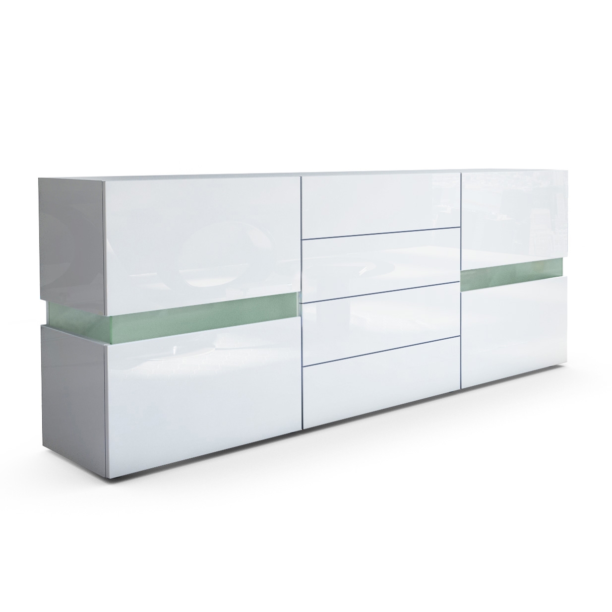 Sideboard Flow mit 2 Türen und 4 Schubladen Weiß Hochglanz (177 x 75 x 39 cm)
