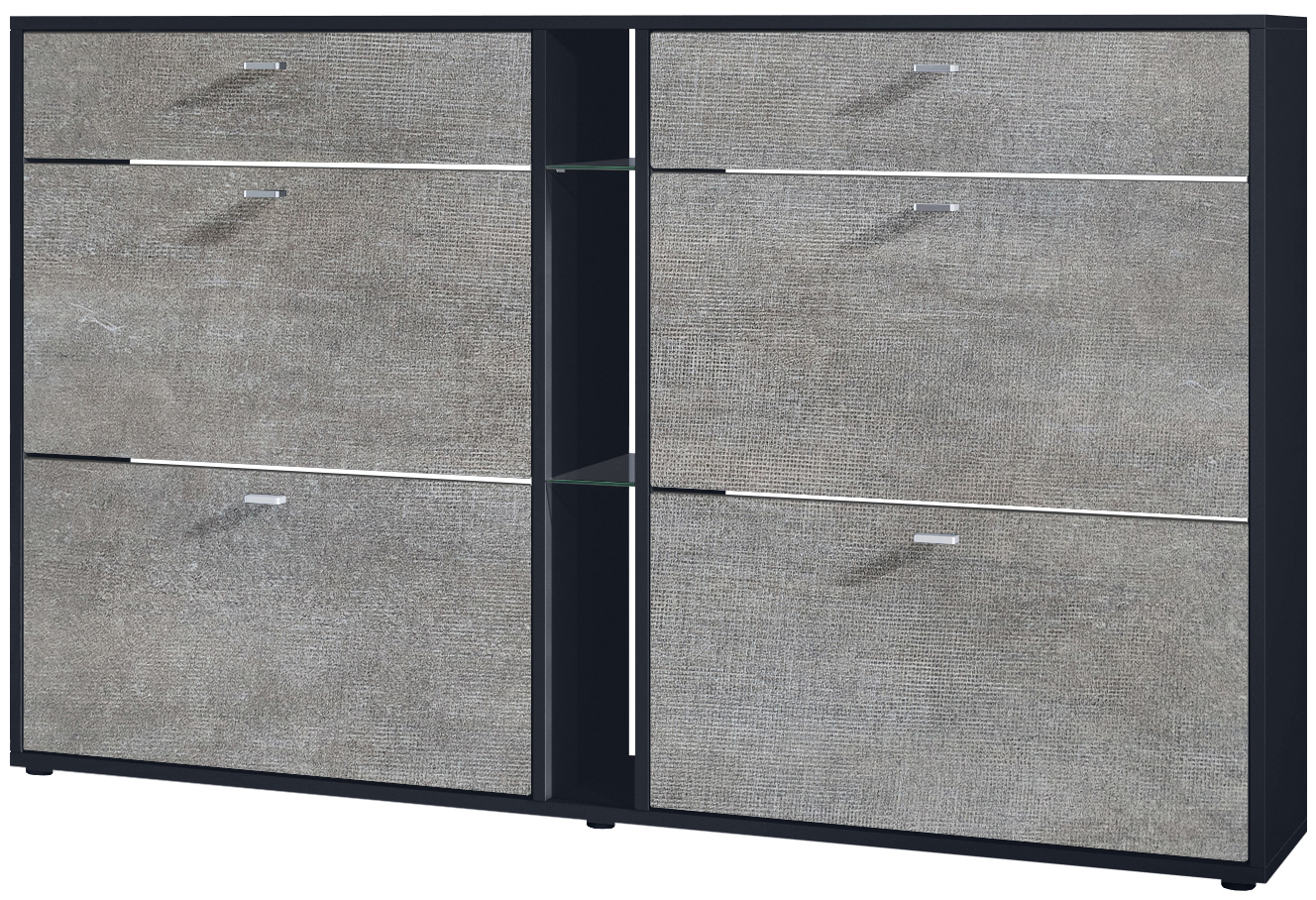 Today Schuhschrank 2 Schubladen und 3 offene Fächer  Schwarz matt/Braun meliert (155,5 x 95 x 28 cm)