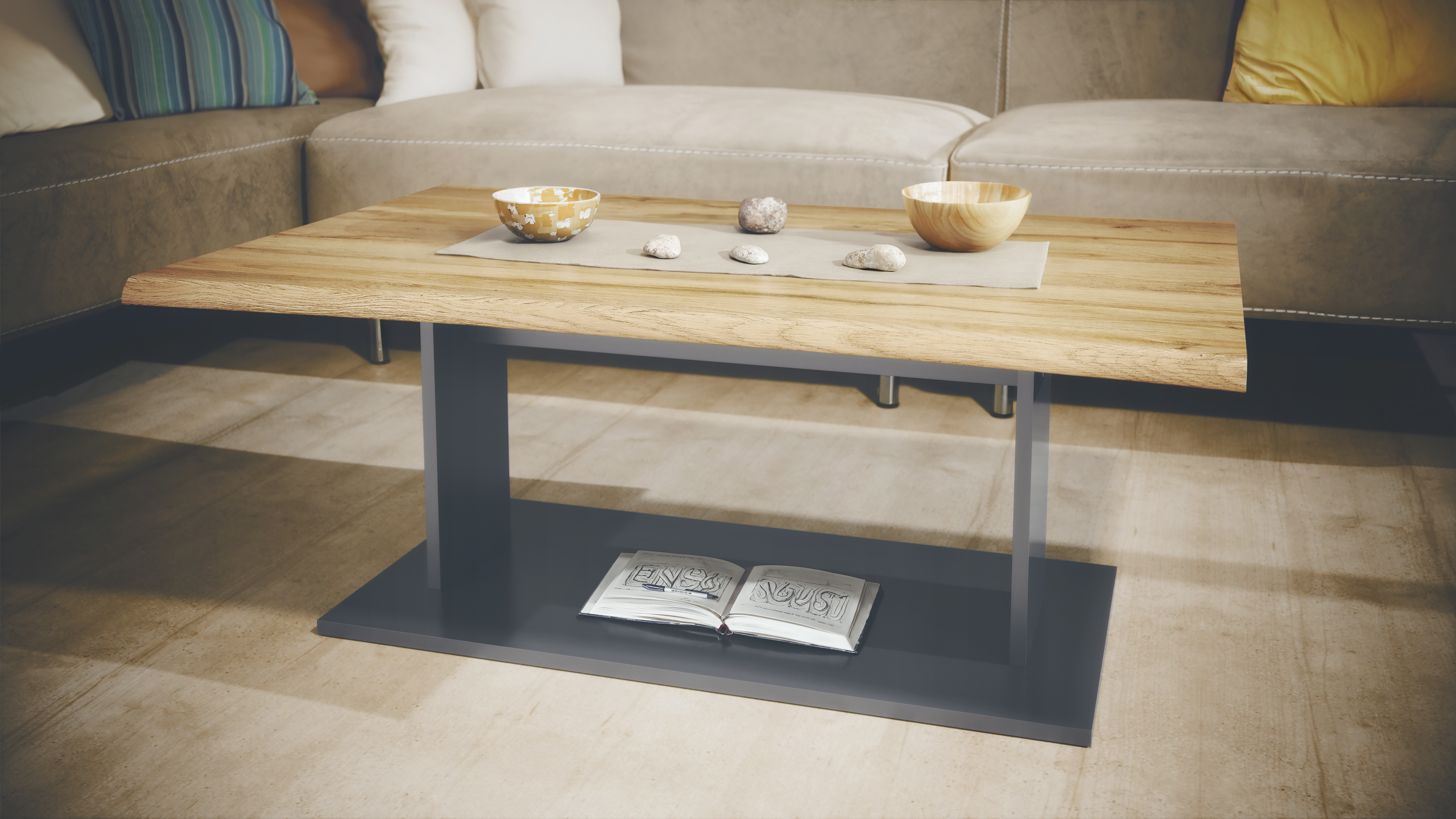Melo Couchtisch mit Ablageboden Anthrazit/Eiche Natur (102 x 40 x 67,5)