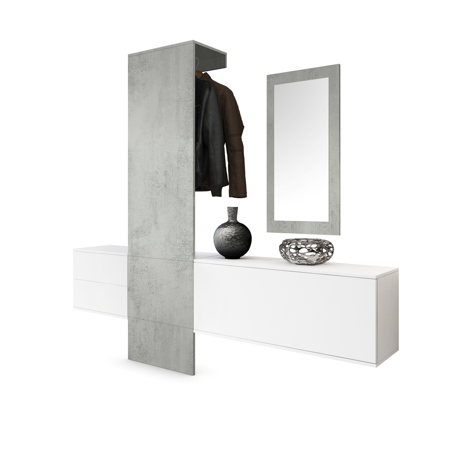 Garderobe Carlton Set 1 Beton Spiegel