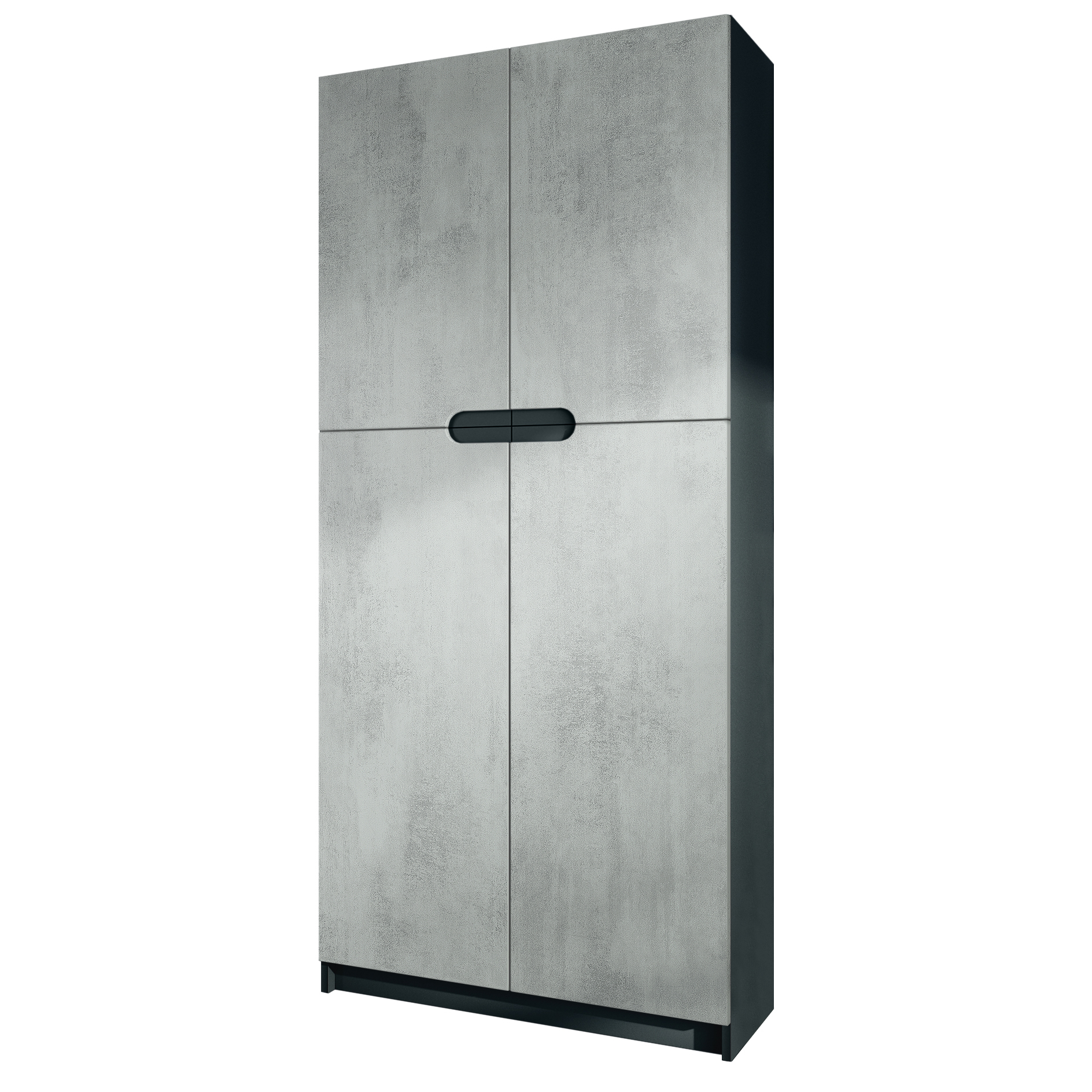 Büroschrank Logan V1 mit 5 Fächern und 4 Türen Schwarz matt/Beton Oxid Optik (82 x 185 x 37 cm)