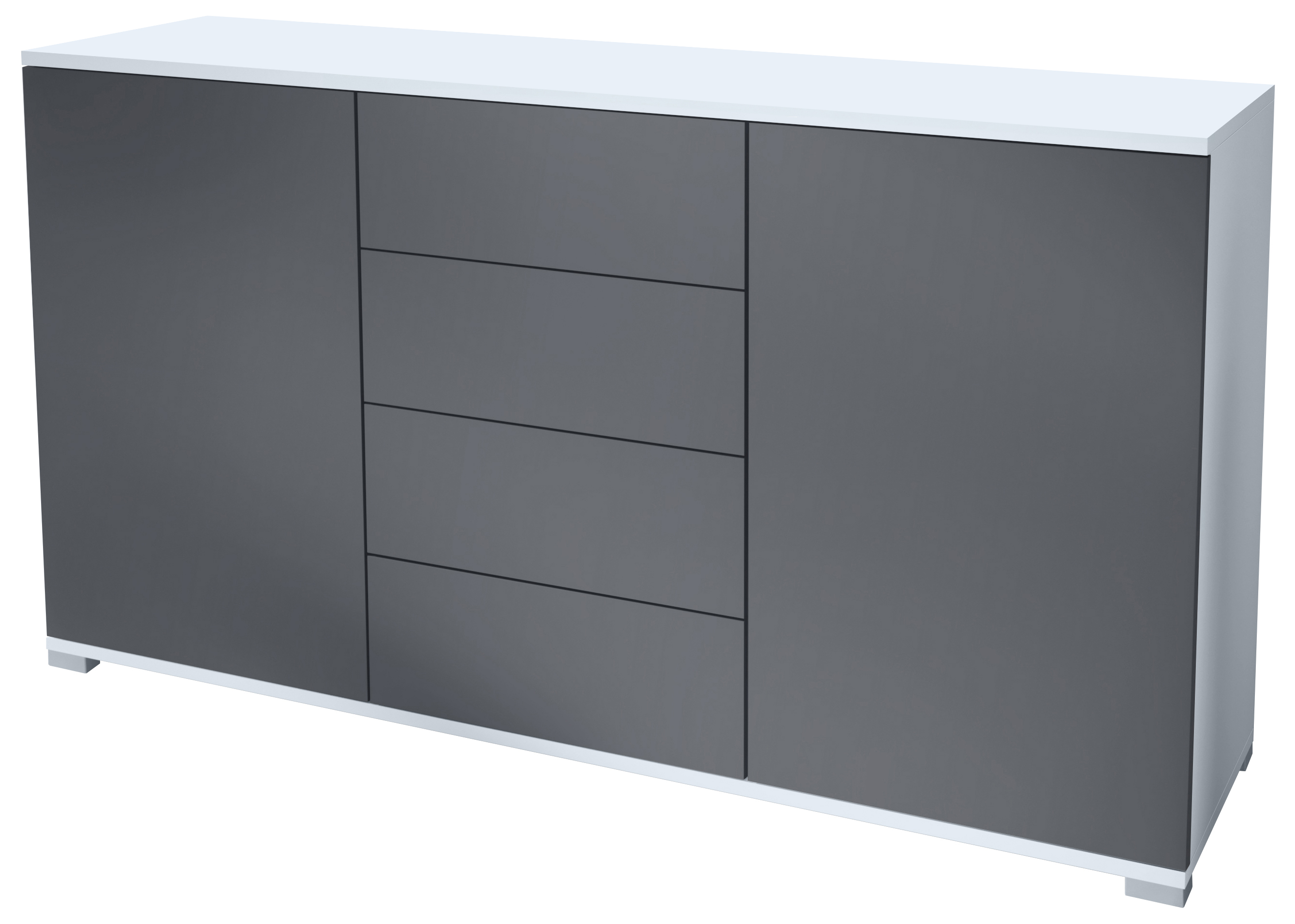 Santo V1 Sideboard Weiß mit 2 Türen und 4 Schubladen Weiß matt/Anthrazit matt (138,5 x 75,5 x 35 cm)