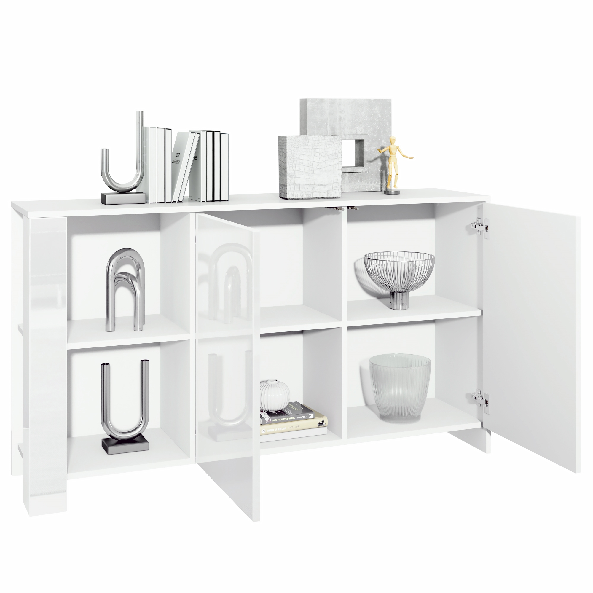 Wohnraum Set Venedig bestehend aus 1 Highboard und 1 Sideboard Weiß matt, Weiß Hochglanz, Grau Hochglanz