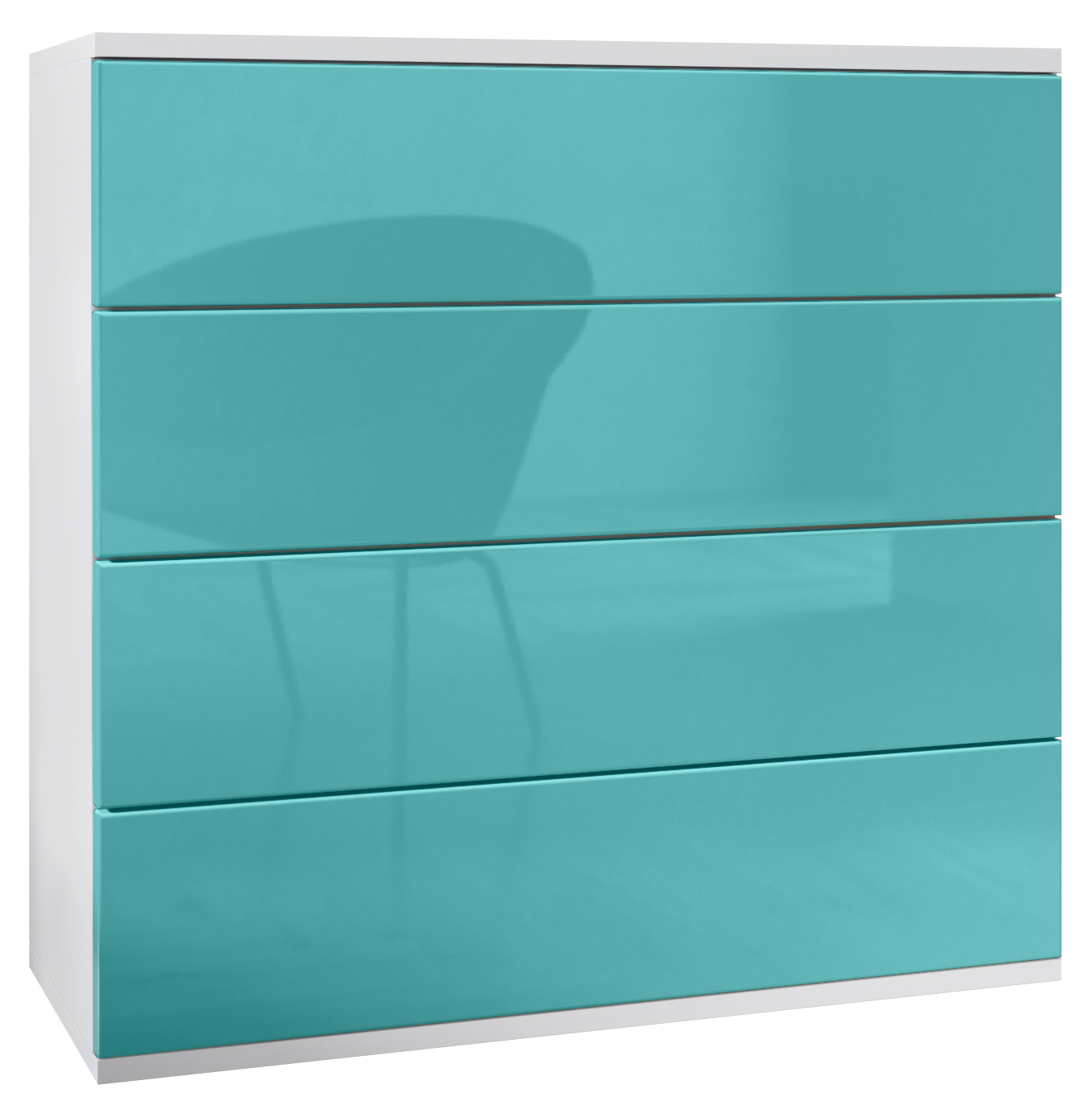 Kommode Pavos V3 hängend Weiß mit 4 Schubladen Weiß matt/Petrol Hochglanz (76 x 94 x 35 cm)