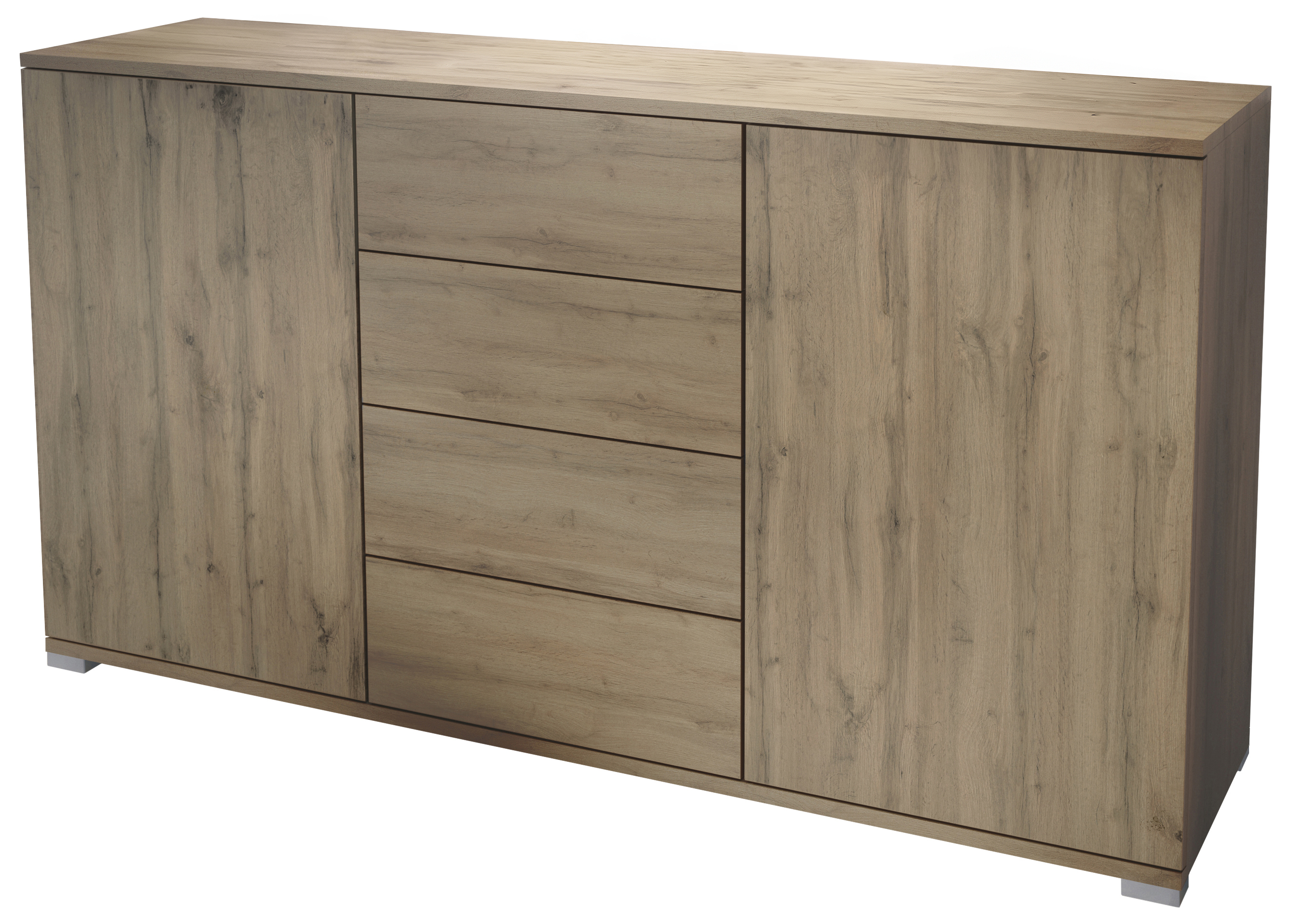 Santo V1 Sideboard Eiche Evoke mit 2 Türen und 4 Schubladen Eiche Evoke/Eiche Evoke (138,5 x 75,5 x 35 cm)