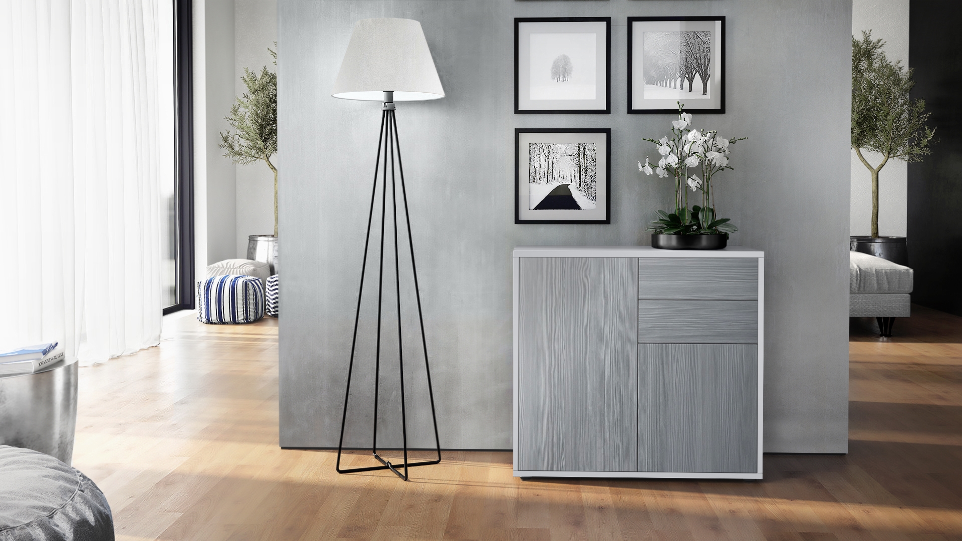 Kommode Ben  mit 2 Türen und 2 Schubladen Weiß matt/Avola-Anthrazit (79 x 74 x 36 cm)