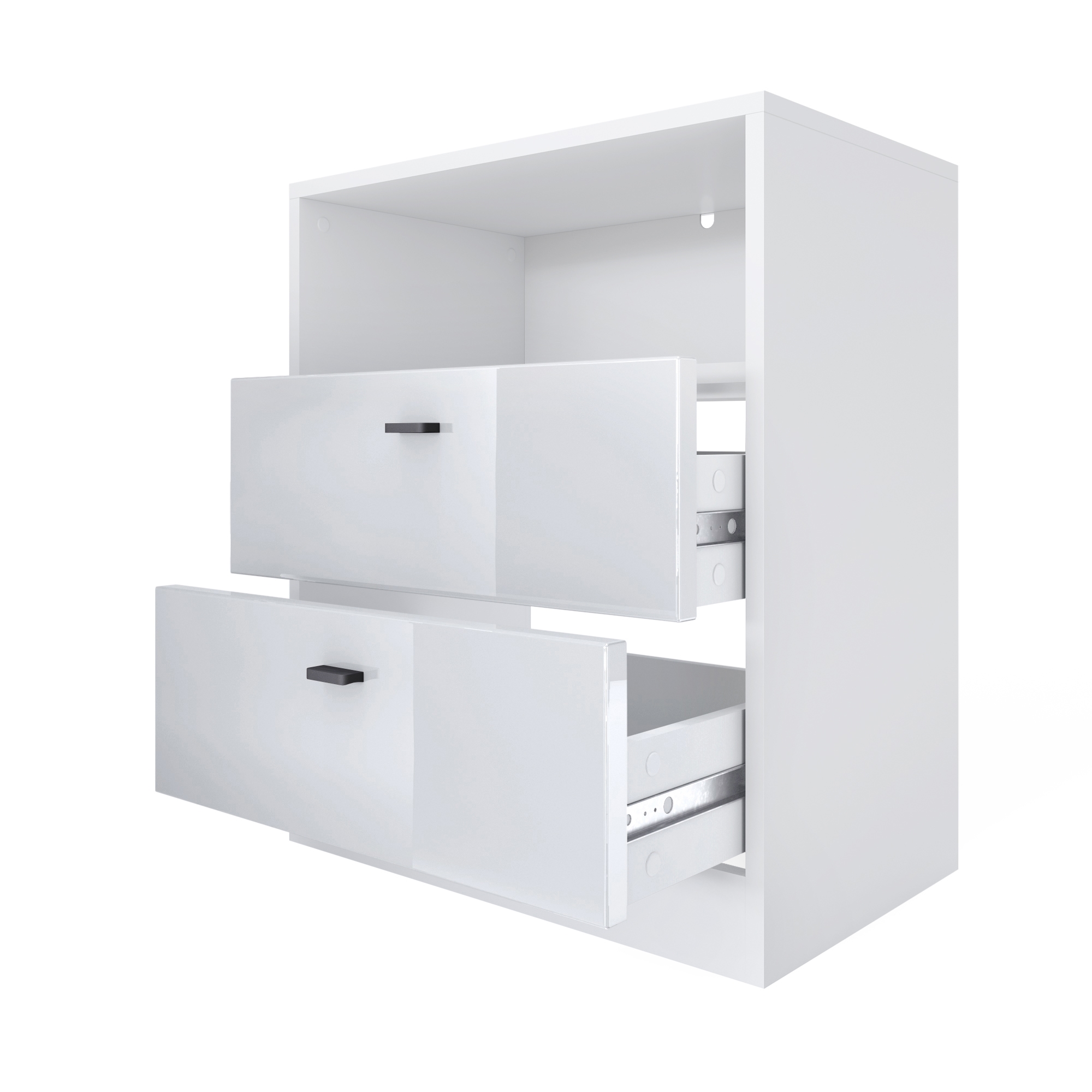 Pino V1 Kommode  mit 2 Schubladen & 1 offenem Fach Weiß matt/Beton Oxid Optik (56 x 67,5 x 36 cm)