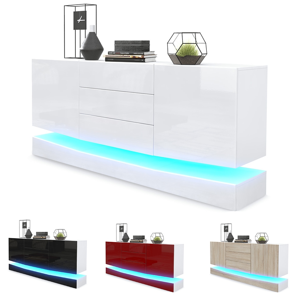 Sideboard City  mit 2 Türen und 3 Schubladen Weiß matt/Sandgrau Hochglanz (178 x 72 x 38 cm)