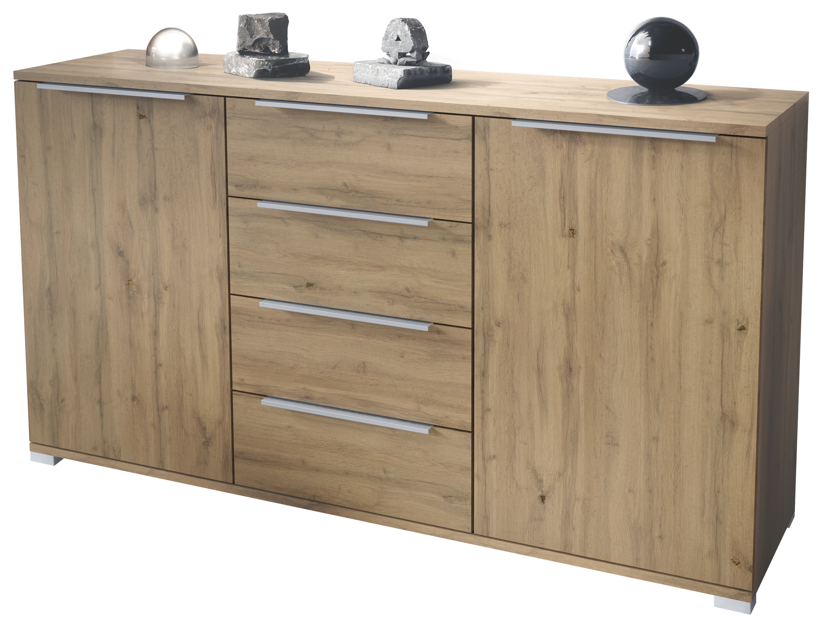 Linio V1 Sideboard Eiche Evoke mit 2 Türen und 4 Schubladen Eiche Evoke/Eiche Evoke (138,5 x 75,5 x 35 cm)