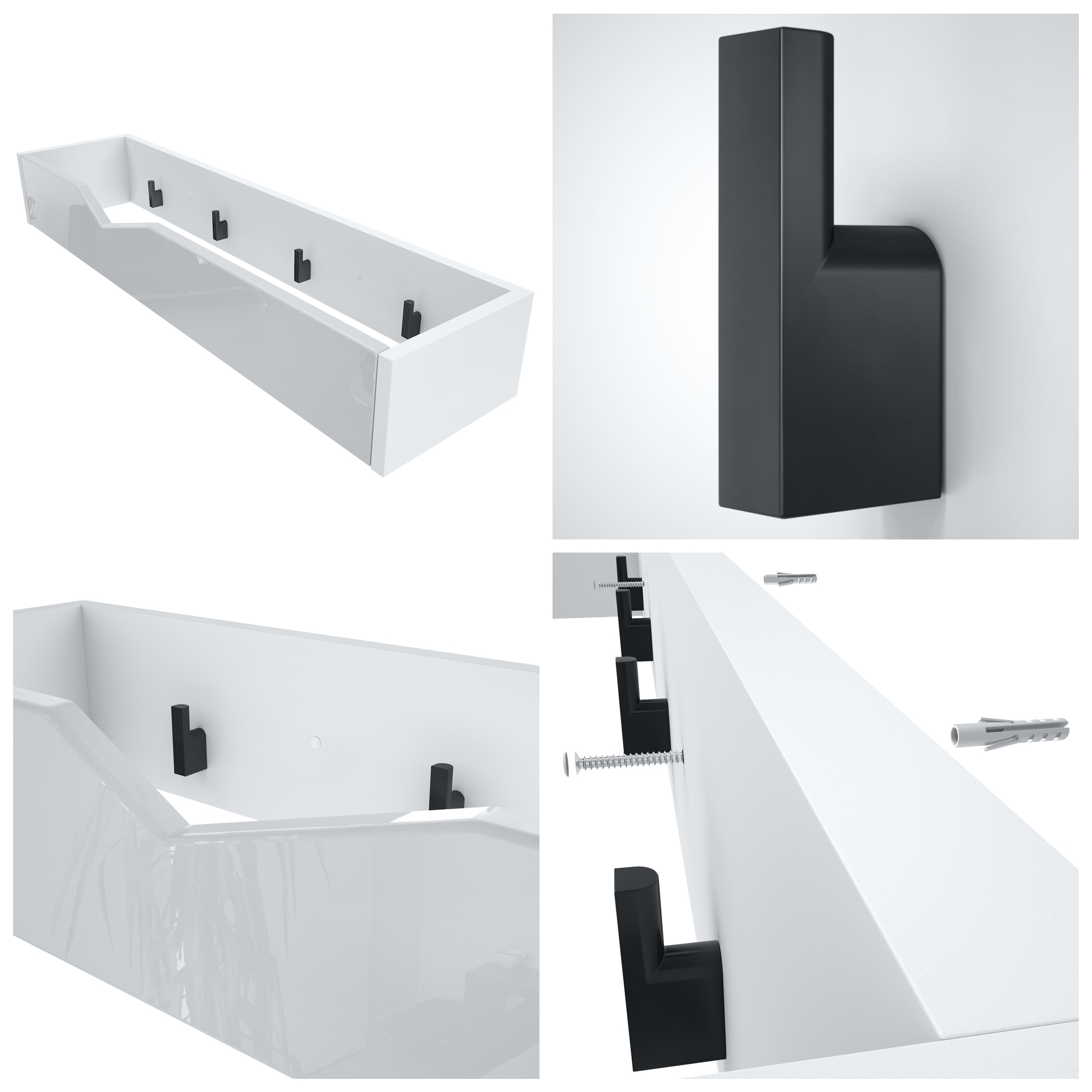 Garderobenset Kolmio 1 Schuhbank, 1 Spiegel und 1 Wandgarderobe Weiß matt/Beton Oxid Optik (190 x 185 x 33 cm)