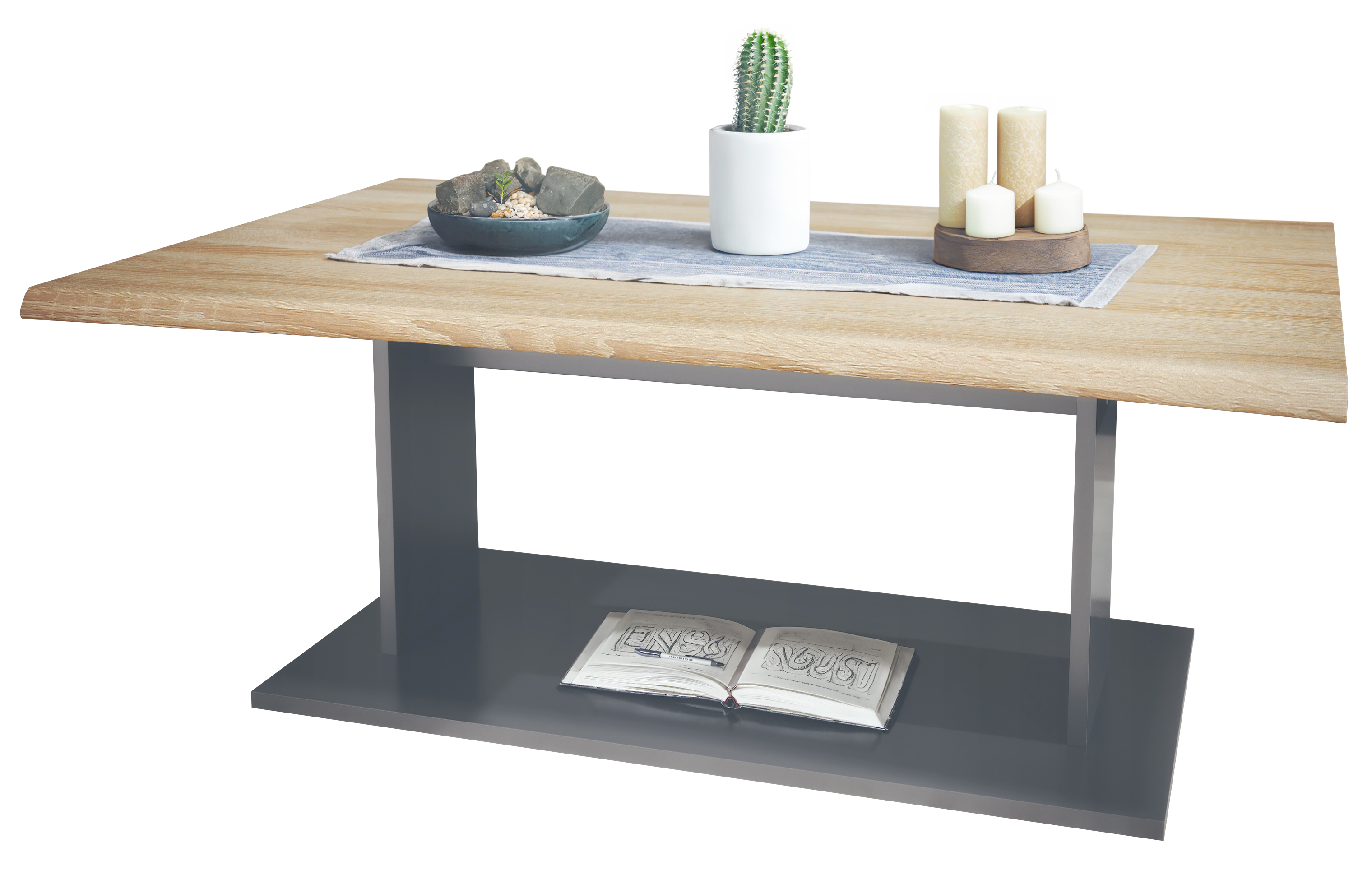 Melo Couchtisch mit Ablageboden Anthrazit/Eiche sägerau (102 x 40 x 67,5)