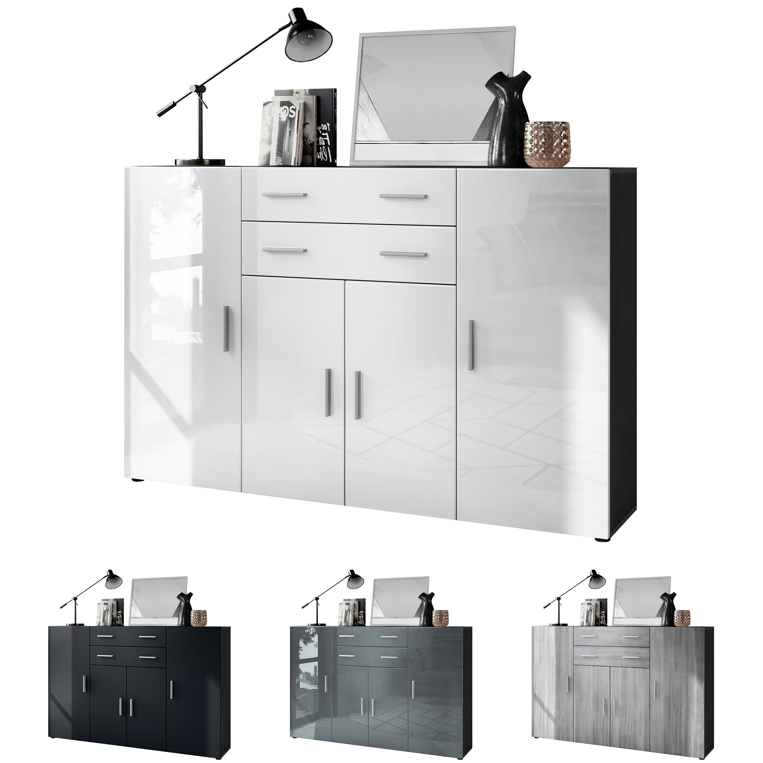 Highboard Aron  mit 4 Türen und 2 Schubladen Anthrazit matt/Avola-Anthrazit (166,5 x 106,5 x 35 cm)
