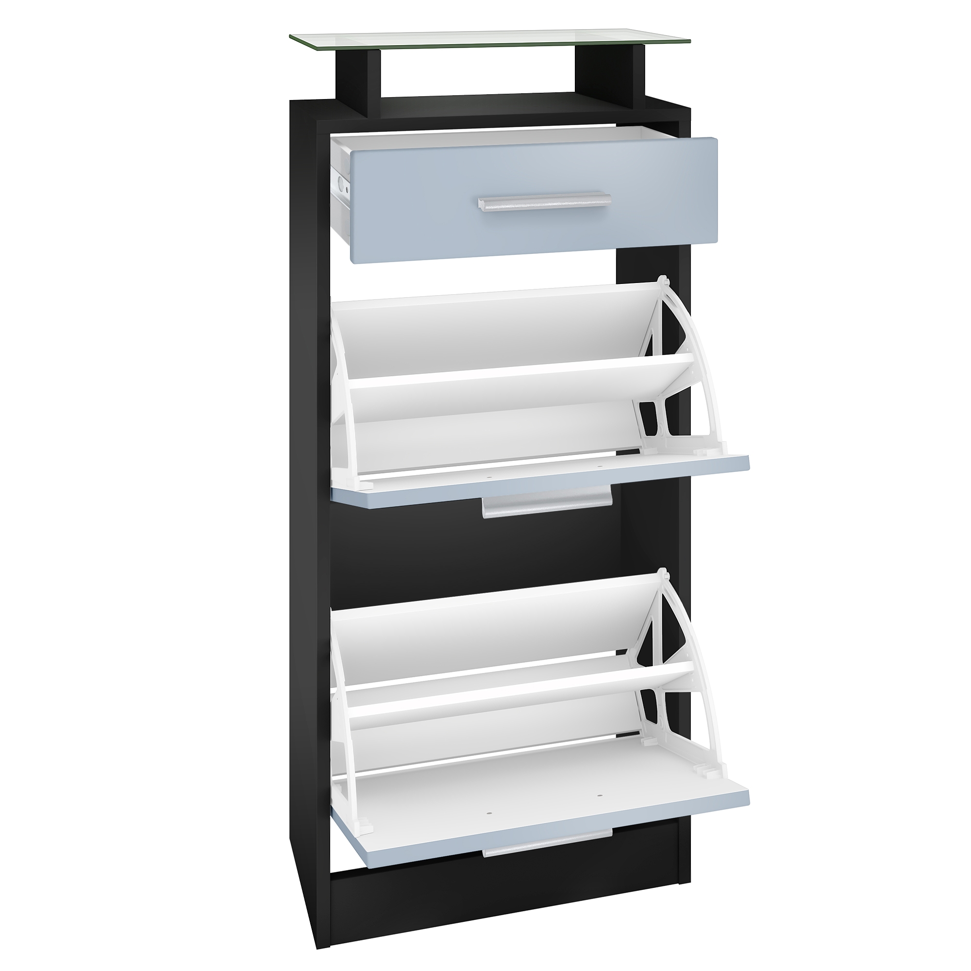 Garderobenset Loret V2 mini 1 Wandspiegel, 2 Garderobenpaneele Schwarz matt/Weiß matt (140 x 23 x 200 cm)