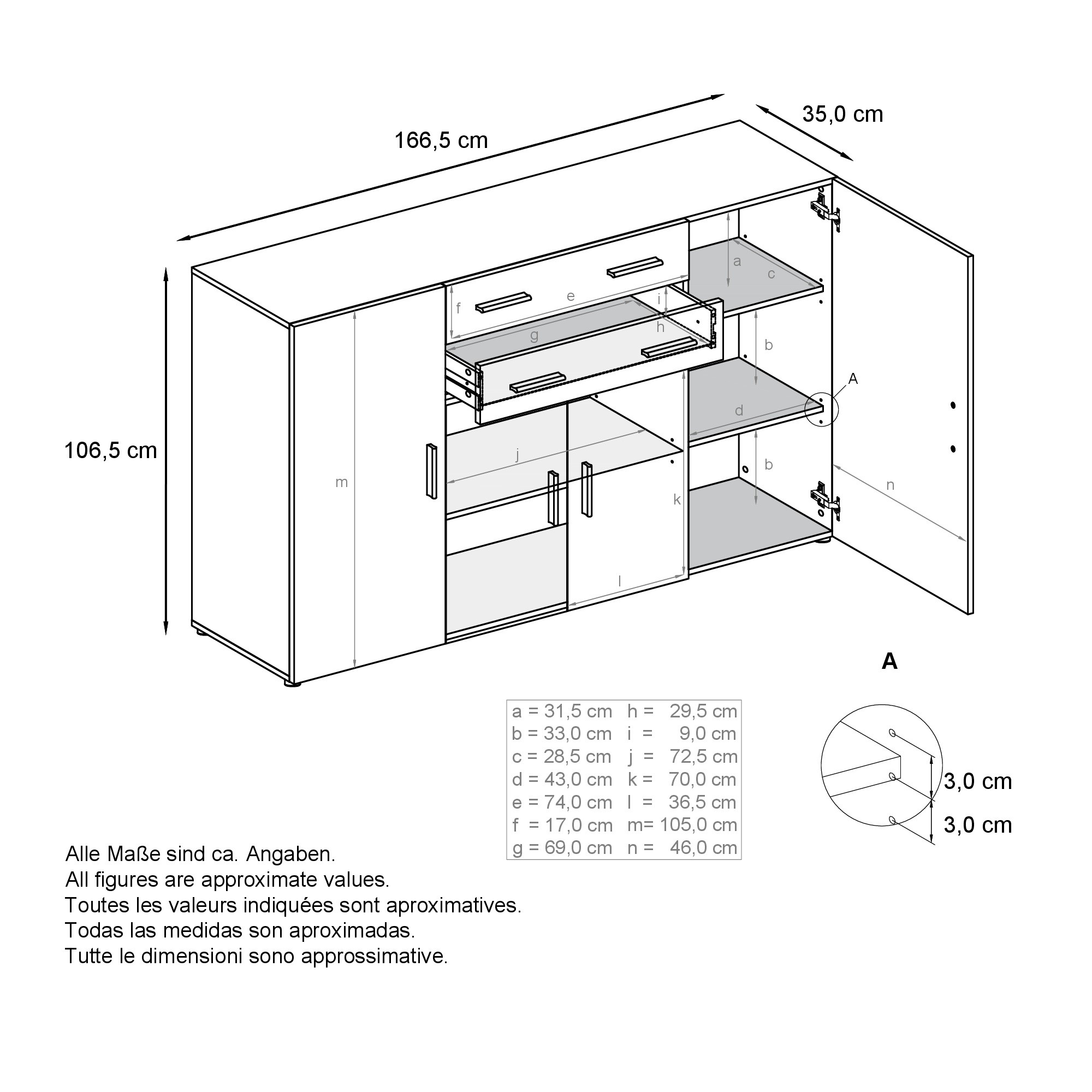 Highboard Aron  mit 4 Türen und 2 Schubladen Anthrazit matt/Avola-Anthrazit (166,5 x 106,5 x 35 cm)