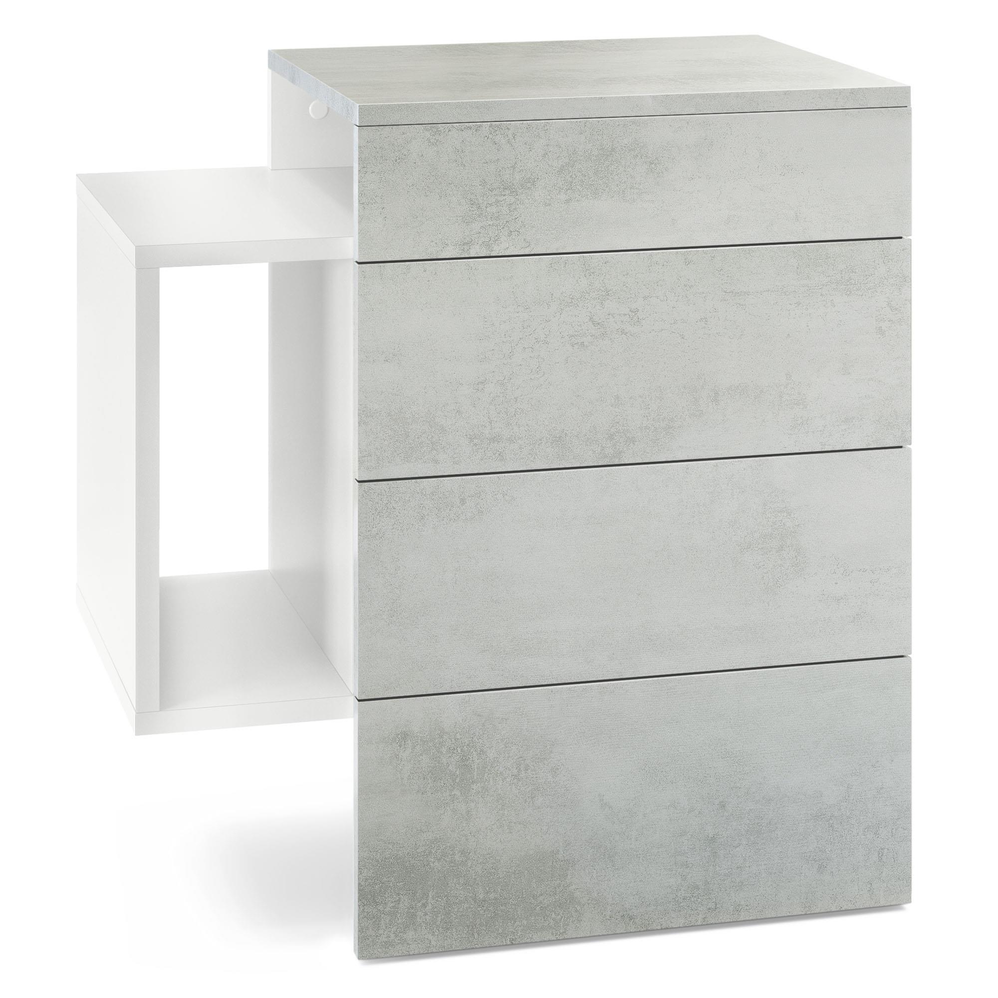 Nachttisch Queens und 1 seitlichem Fach zur Wandmontage Weiß matt/Beton Oxid Optik (60 x 63 x 36 cm)