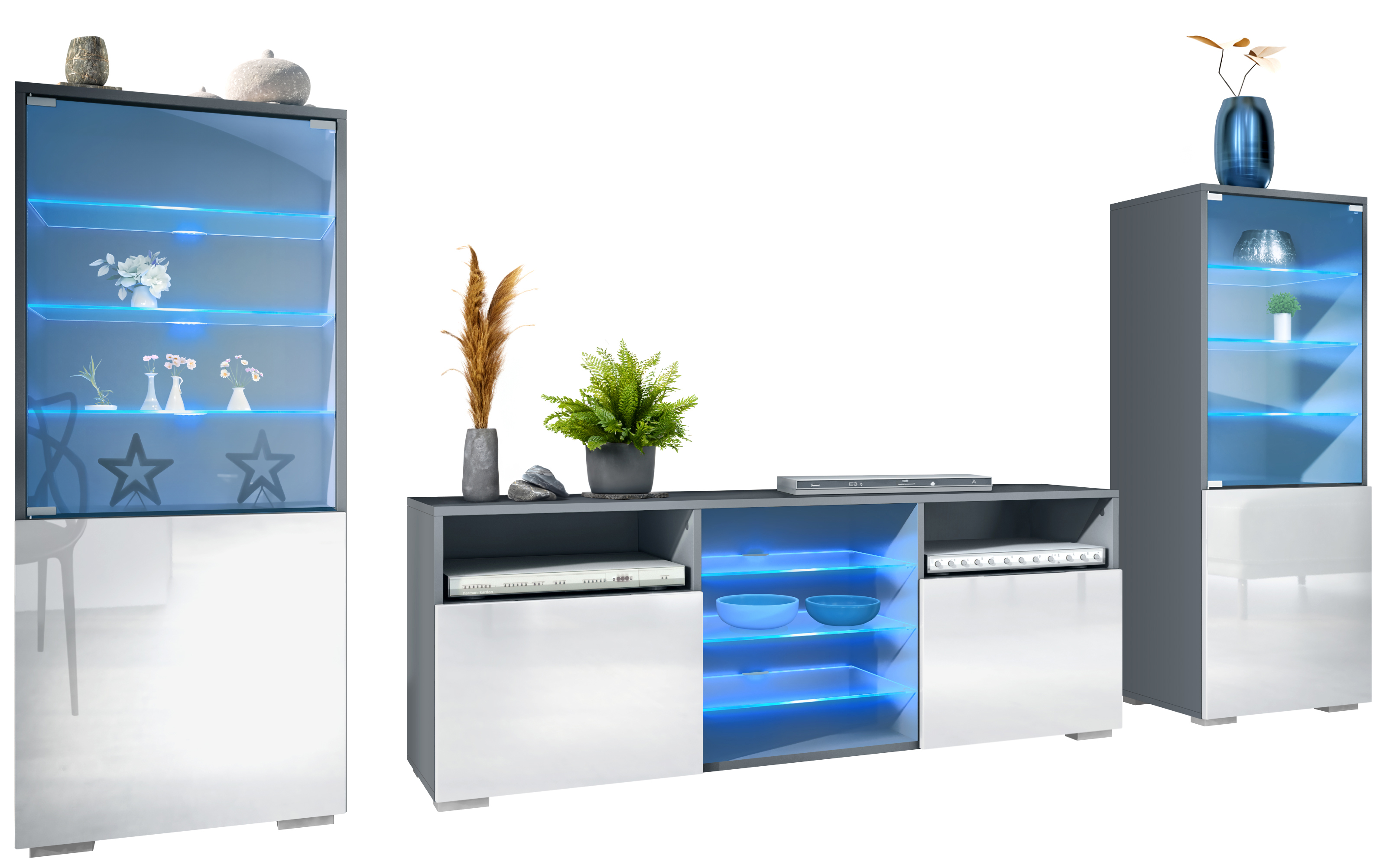 Wohnwand 3-tlg. Granada Anthrazit LED