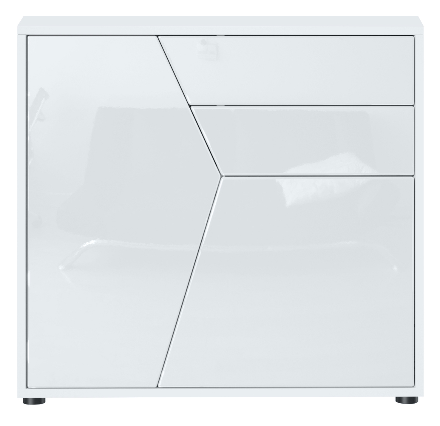 Benny Kommode  mit 2 Türen und 2 Schubladen Weiß matt/Weiß Hochglanz (79 x 74 x 36 cm)