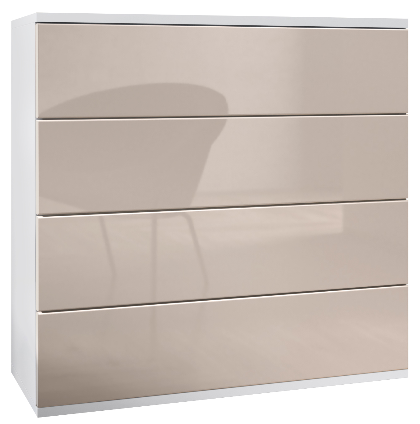 Kommode Pavos V3 hängend Weiß mit 4 Schubladen Weiß matt/Sandgrau Hochglanz (76 x 94 x 35 cm)