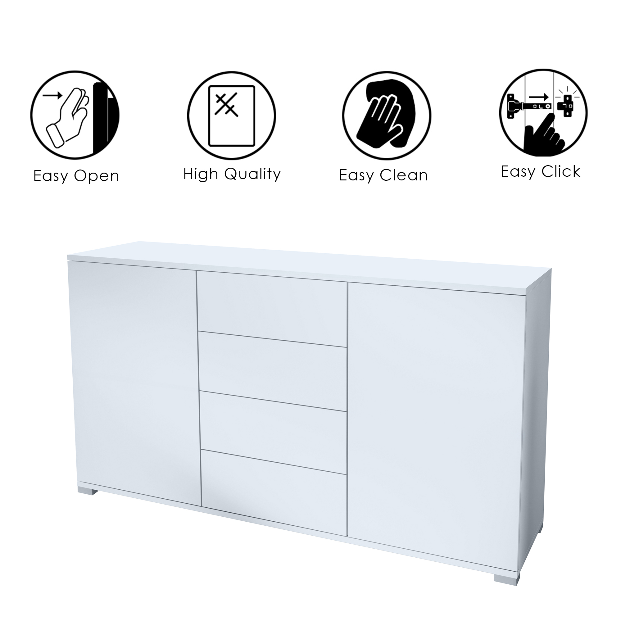 Santo V1 Sideboard Weiß mit 2 Türen und 4 Schubladen Weiß matt/Schwarz matt (138,5 x 75,5 x 35 cm)