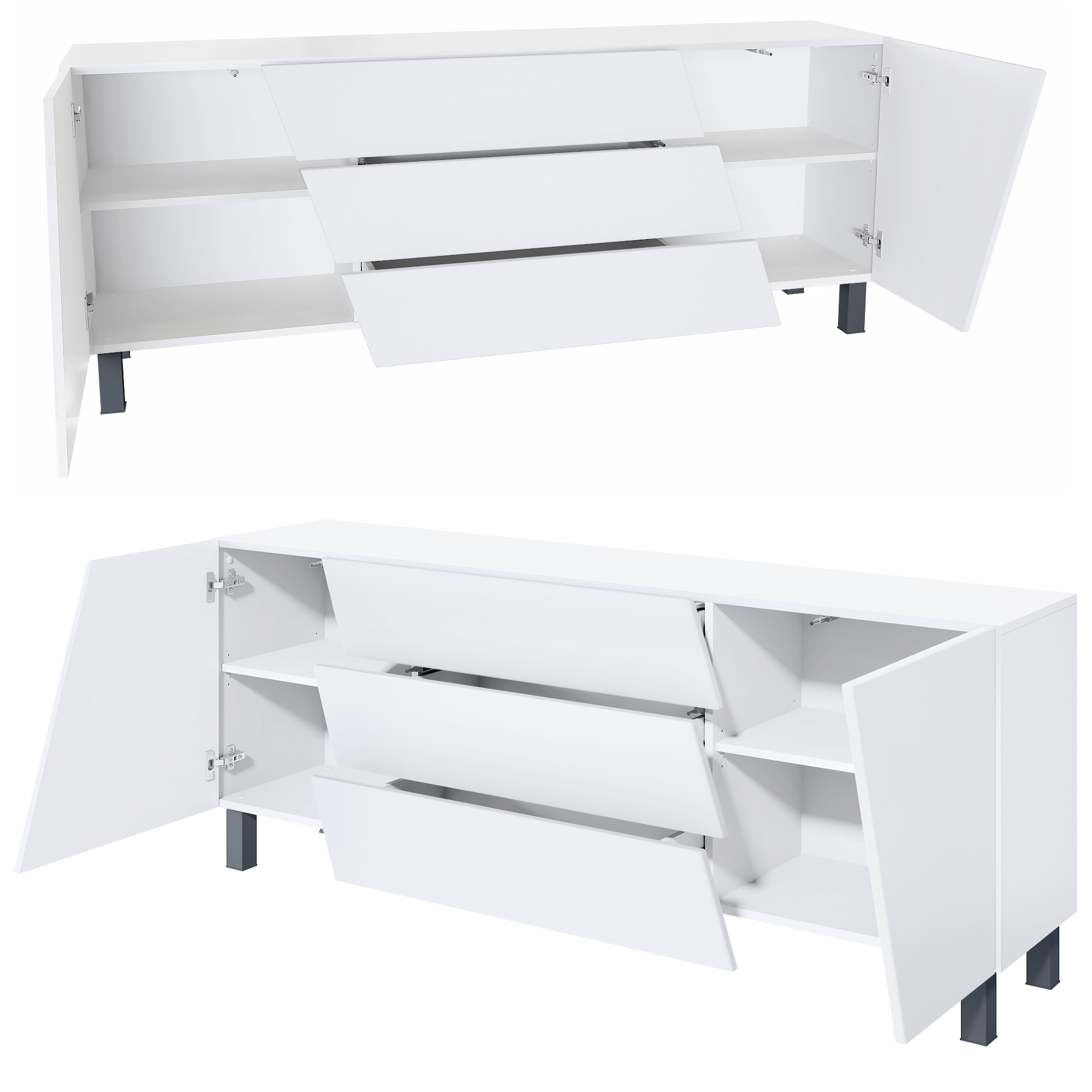 Houston Sideboard mit 2 Türen und 3 Schubladen Weiß matt (178 x 57,5 x 38,5 cm)