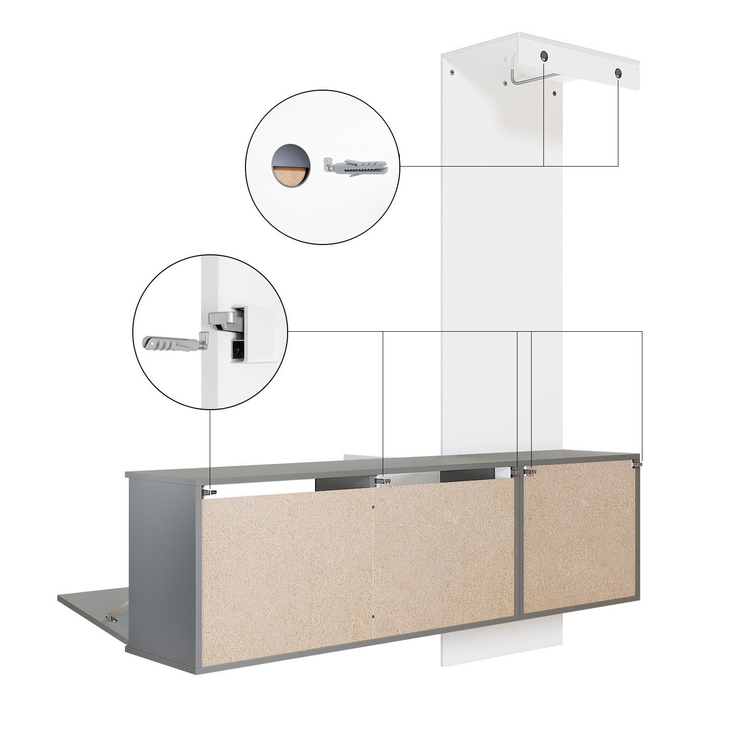 Garderobe Carlton Set 4 Anthrazit 3-tlg. 1 Paneel und 1 Schrankmodul Anthrazit matt/Creme Hochglanz (156,5 x 193 x 35 cm)