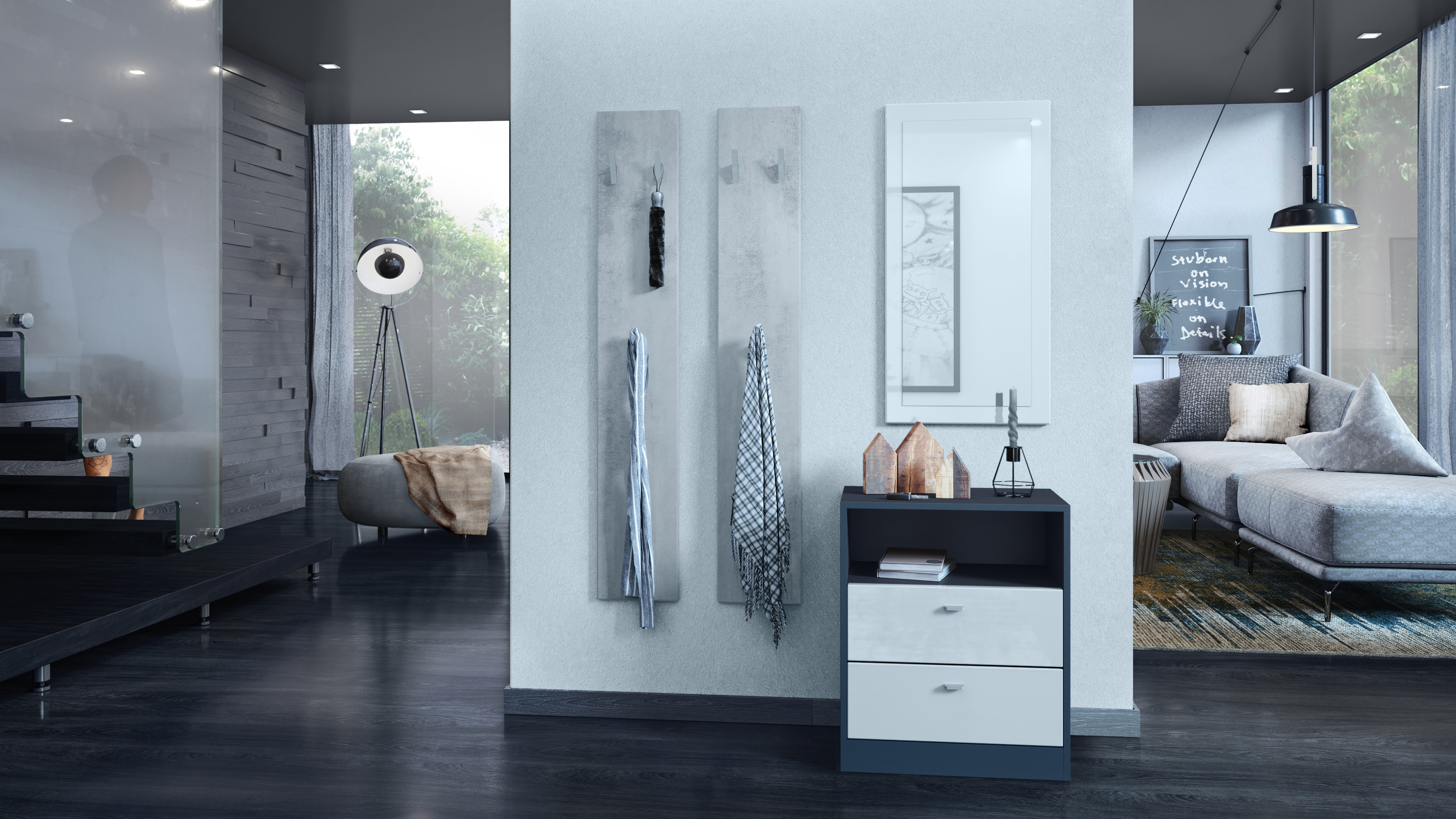 Wandpaneel 140 bestehend aus 2 Paneelen Beton Oxid Optik (je 24 x 140 x 2 cm)