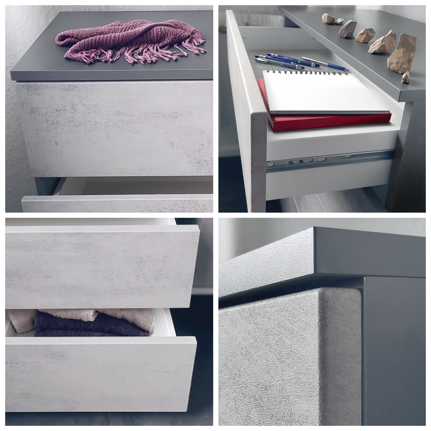 Kommode Pavos V3 Anthrazit mit 4 Schubladen Anthrazit matt/Eiche sägerau (76 x 76 x 35 cm)