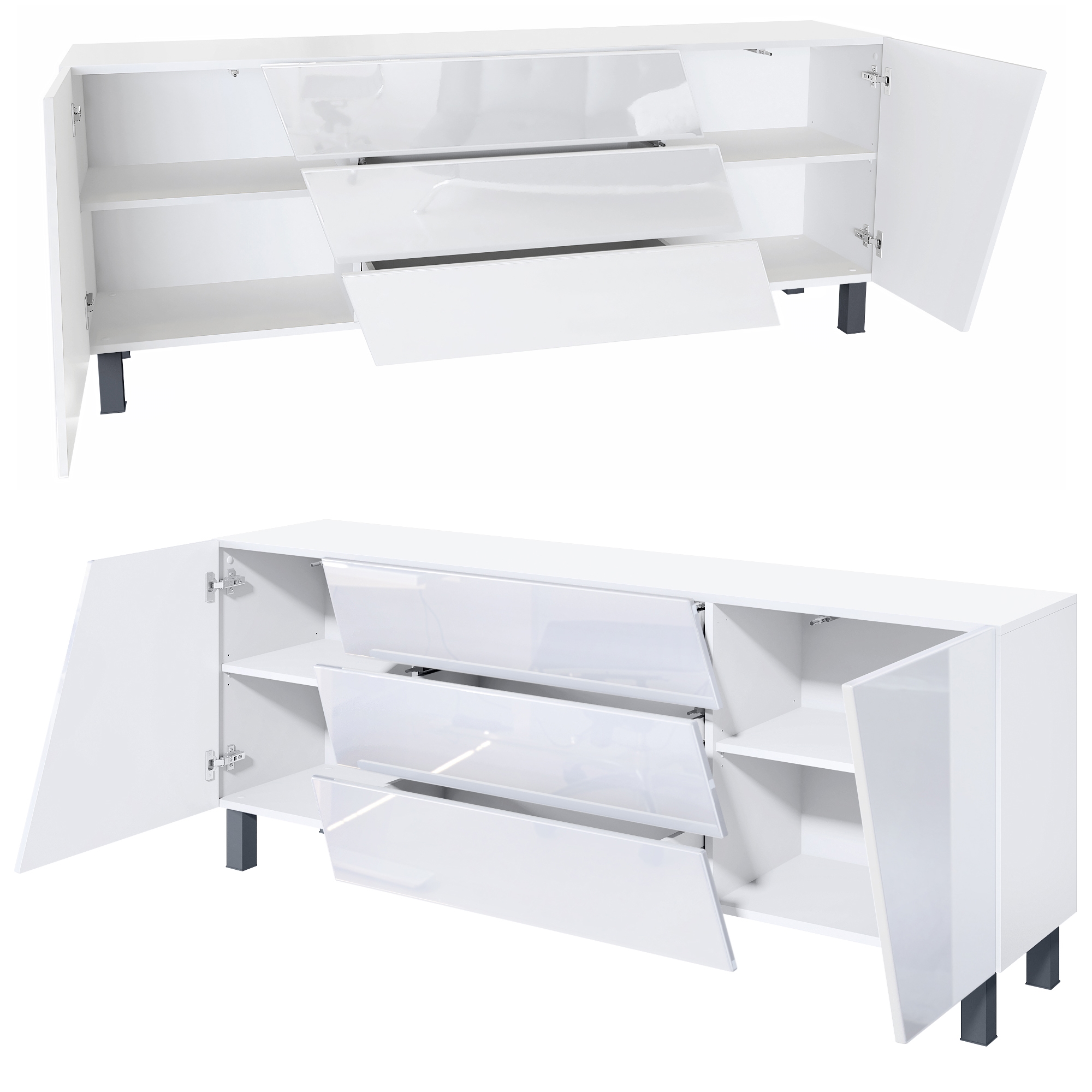 Houston Sideboard mit 2 Türen und 3 Schubladen Weiß matt/Weiß Hochglanz (178 x 57,5 x 38,5 cm)
