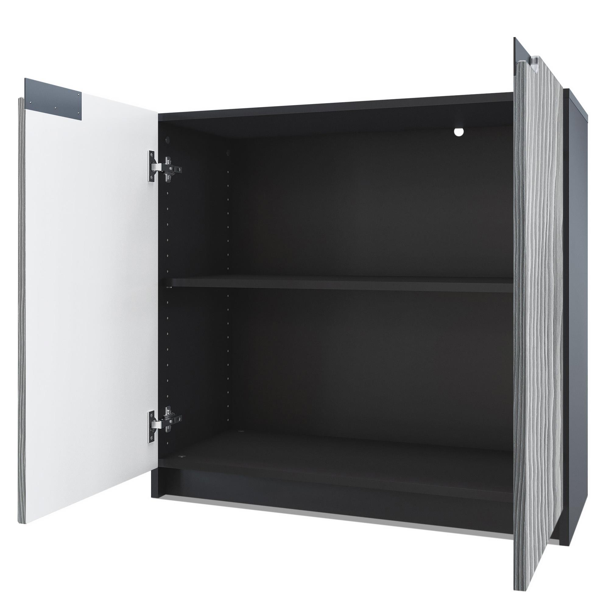 Kommode Logan mit 2 Türen Schwarz matt/Beton Oxid Optik (82 x 78 x 37 cm)