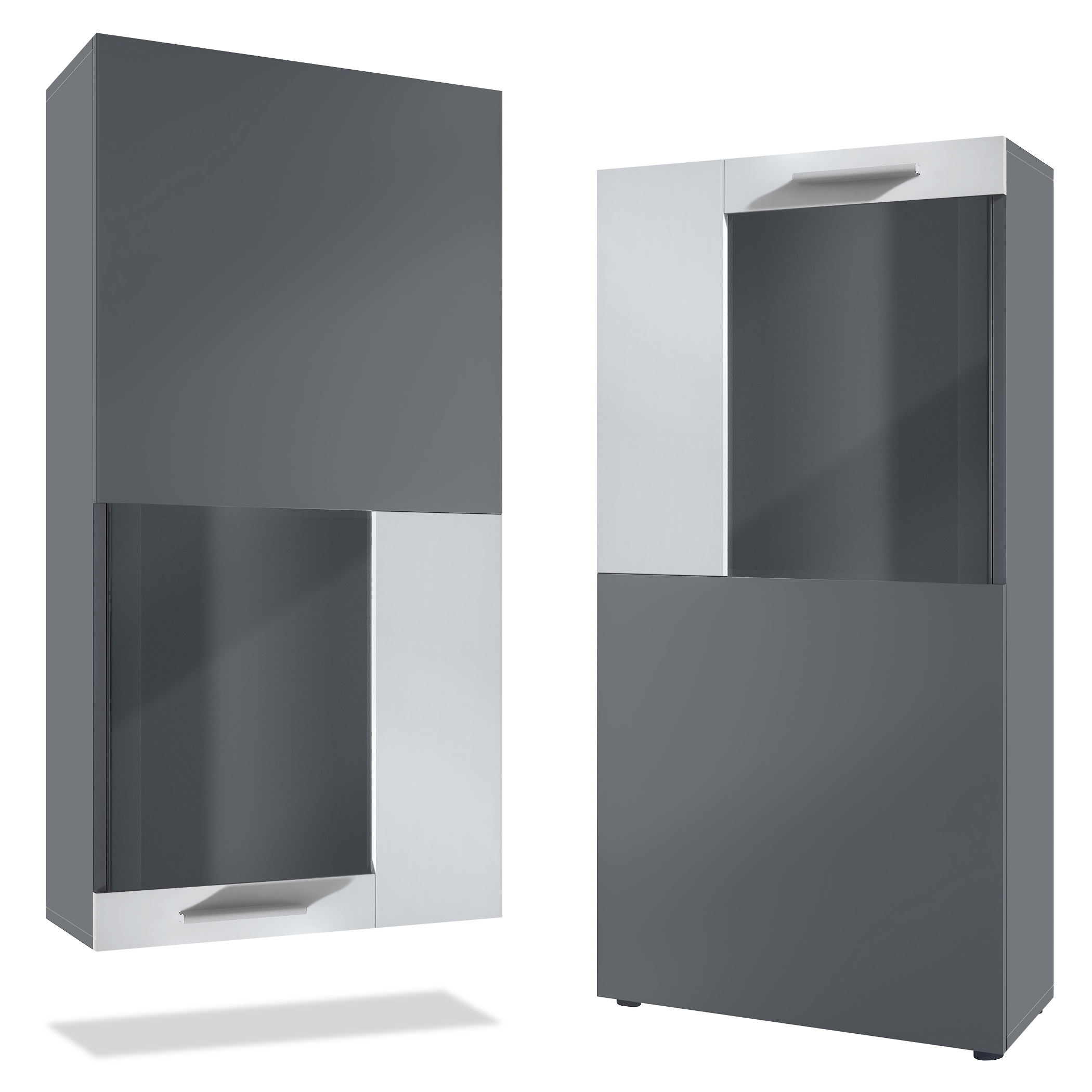 Stream Vitrine Anthrazit matt mit 1 großen Tür, dahinter 2 geräumige Fächer Anthrazit matt/Weiß matt (51 x 110 x 31 cm)