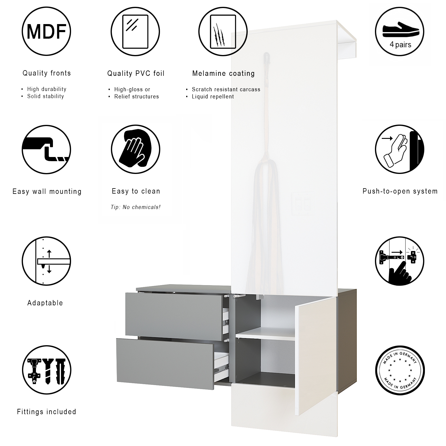 Garderobe Carlton Set 2 Anthrazit 3-tlg. 1 Paneel und 1 Schubkastenschrank Anthrazit matt/Beton Oxid Optik (105 x 193 x 35 cm)
