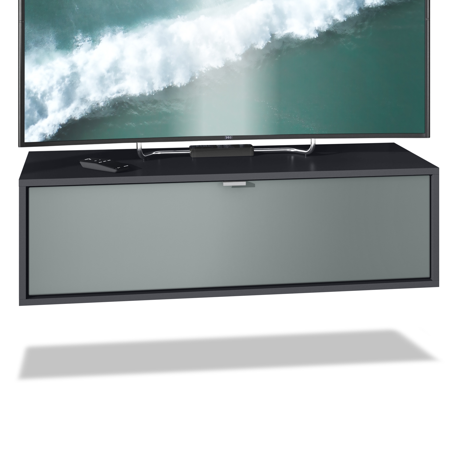 Lowboard Lana 1000 mit Klappe Schwarz matt/Graphit seidenmatt (100 x 29 x 37 cm)