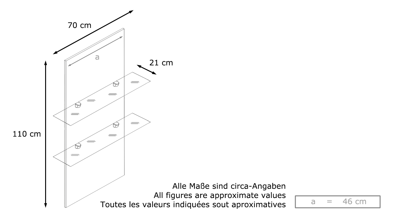 Faro Wandpaneel mit 2 Glasablagen Beton Oxid Optik - (70 x 110 x 21)