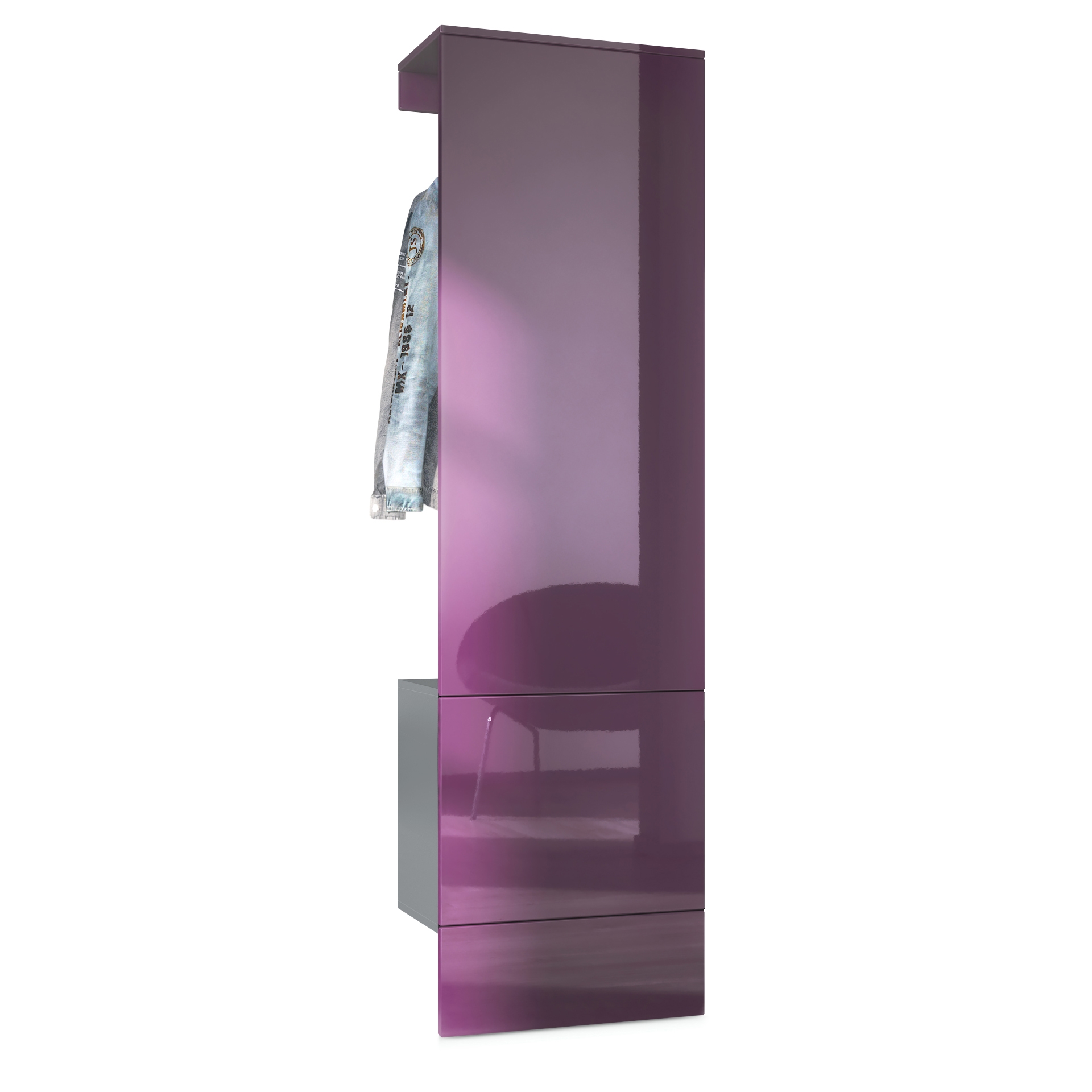 Garderobe Carlton Set 5 Anthrazit 1-tlg. mit integrierter Tür und 1 Kleiderstange Anthrazit matt/Brombeer Hochglanz (52 x 193 x 35 cm)