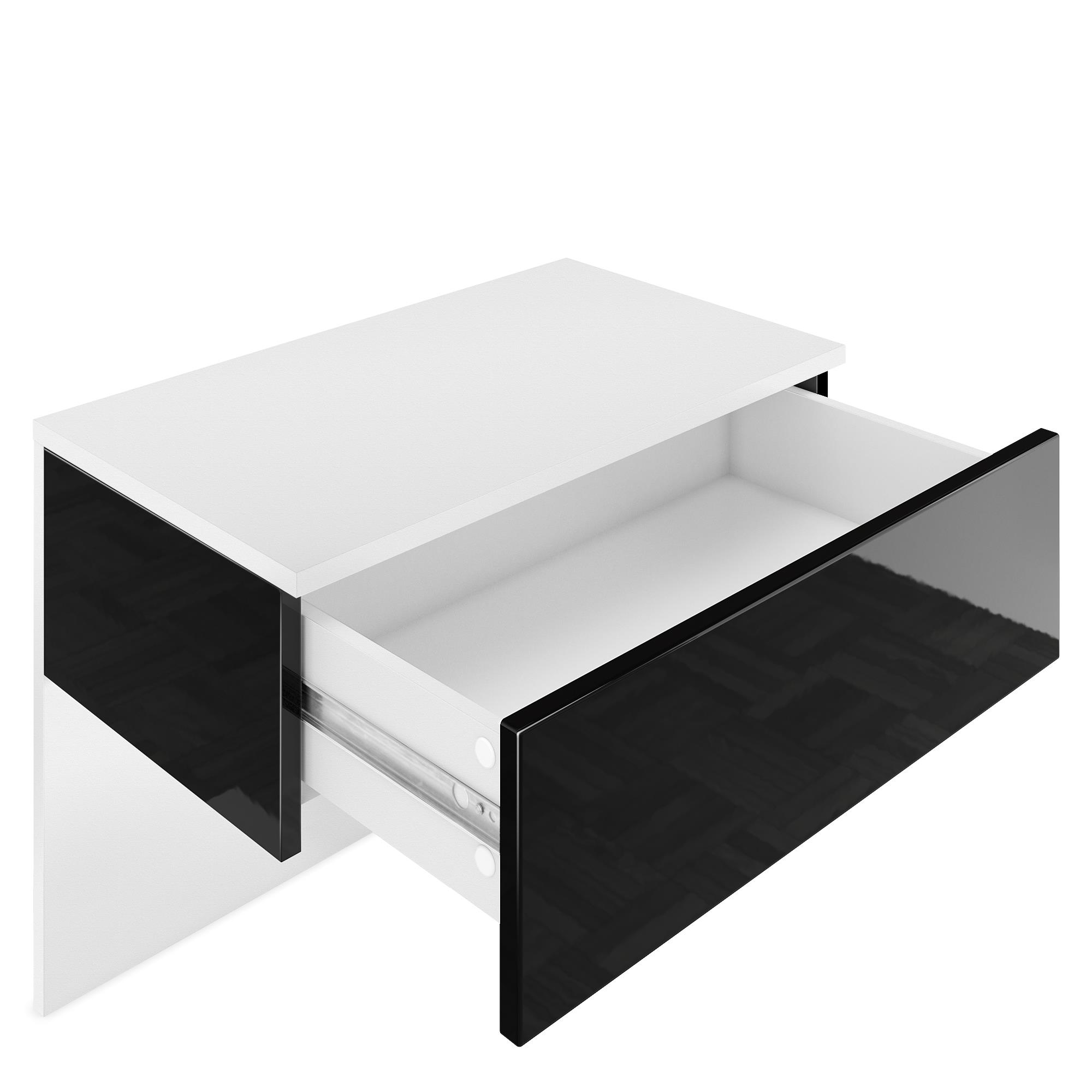 Nachttisch Sleep  mit Schublade zur Wandmontage Weiß matt/Avola-Anthrazit, inkl. LED-Beleuchtung (60 x 46 x 35 cm)