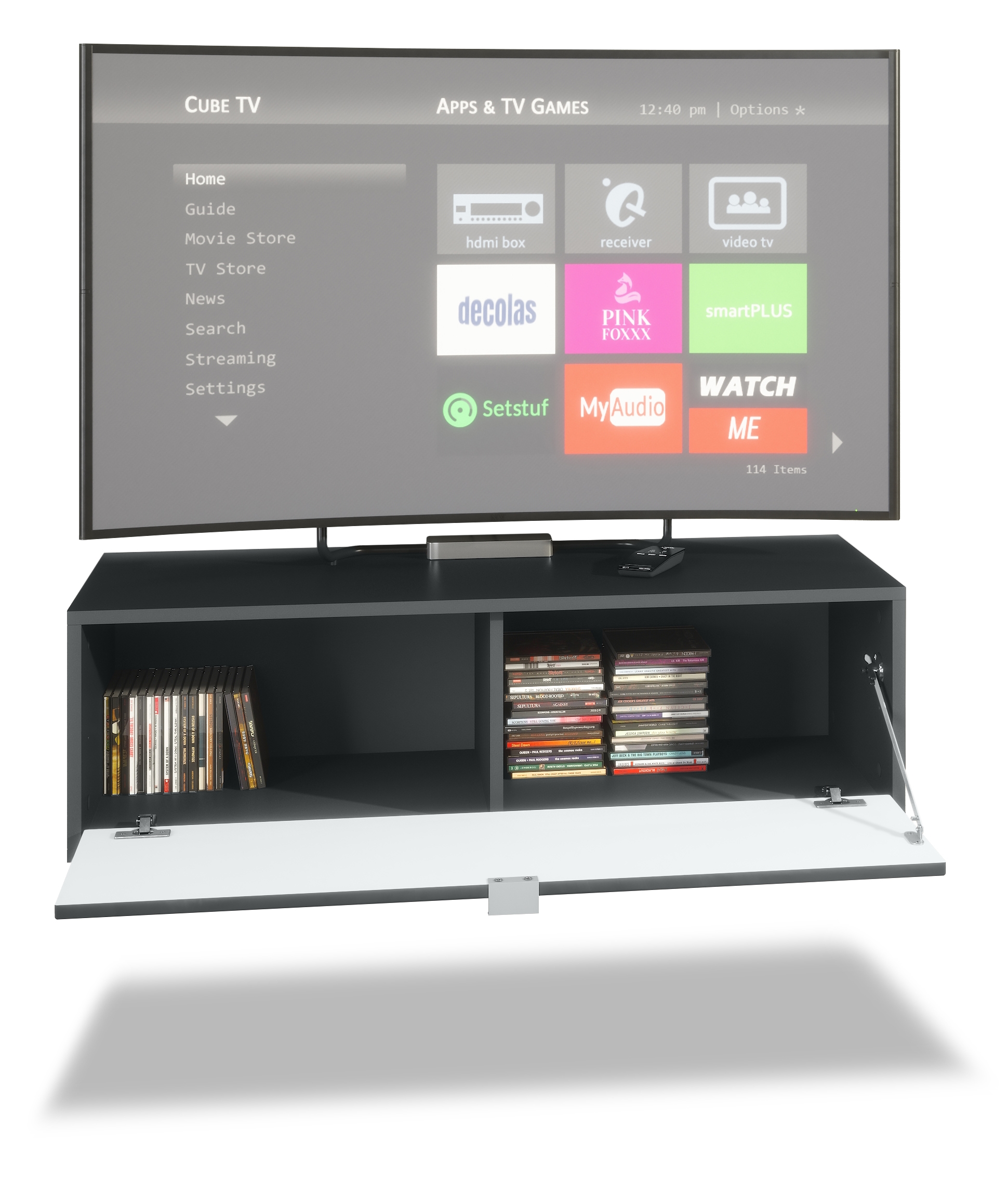 Lowboard Lana 1000 2er-Set  mit Klappe Schwarz matt/Eiche Nordic (100 x 29 x 37 cm)