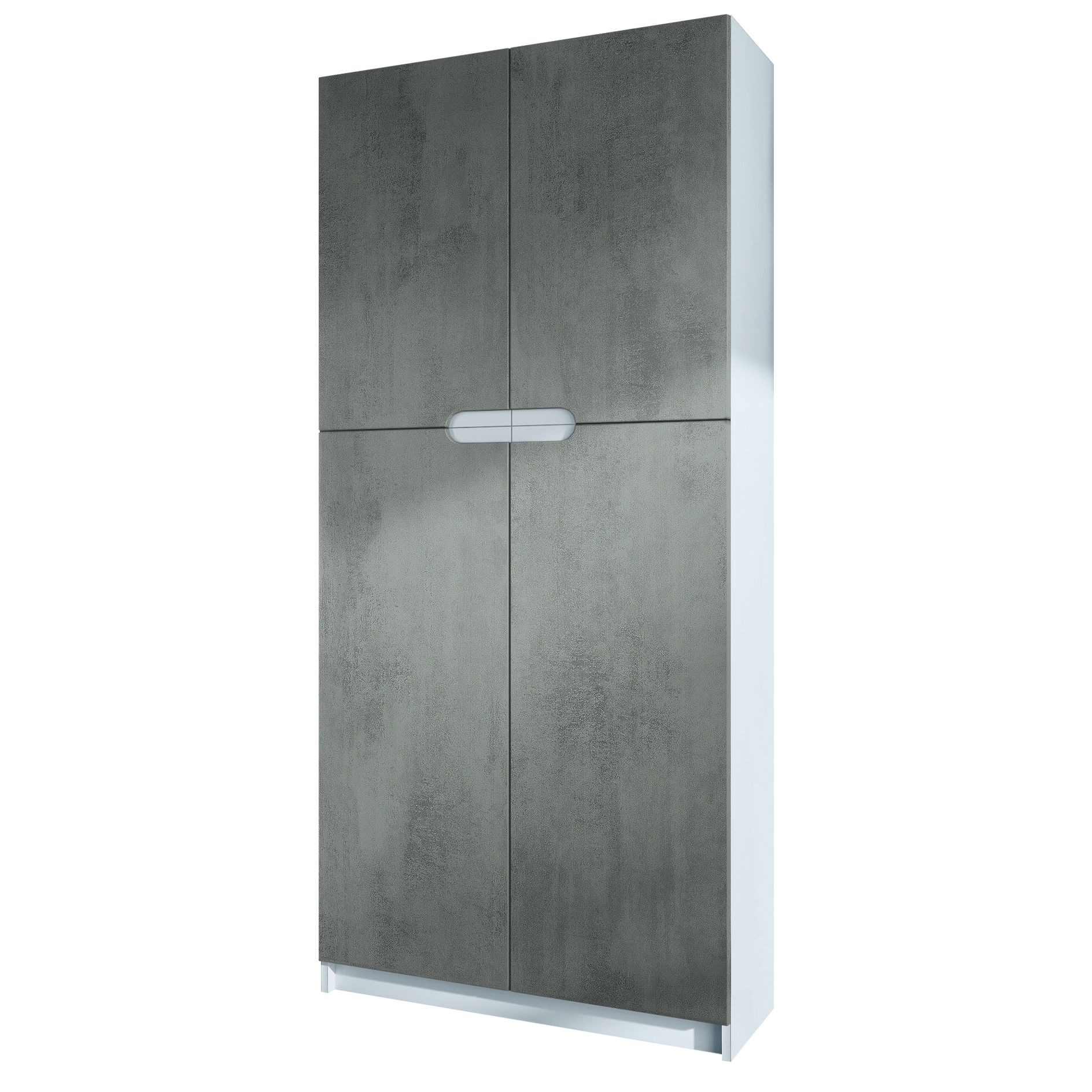 Büroschrank Logan V1 mit 5 Fächern und 4 Türen Weiß matt/Beton dunkel Optik (82 x 185 x 37 cm)