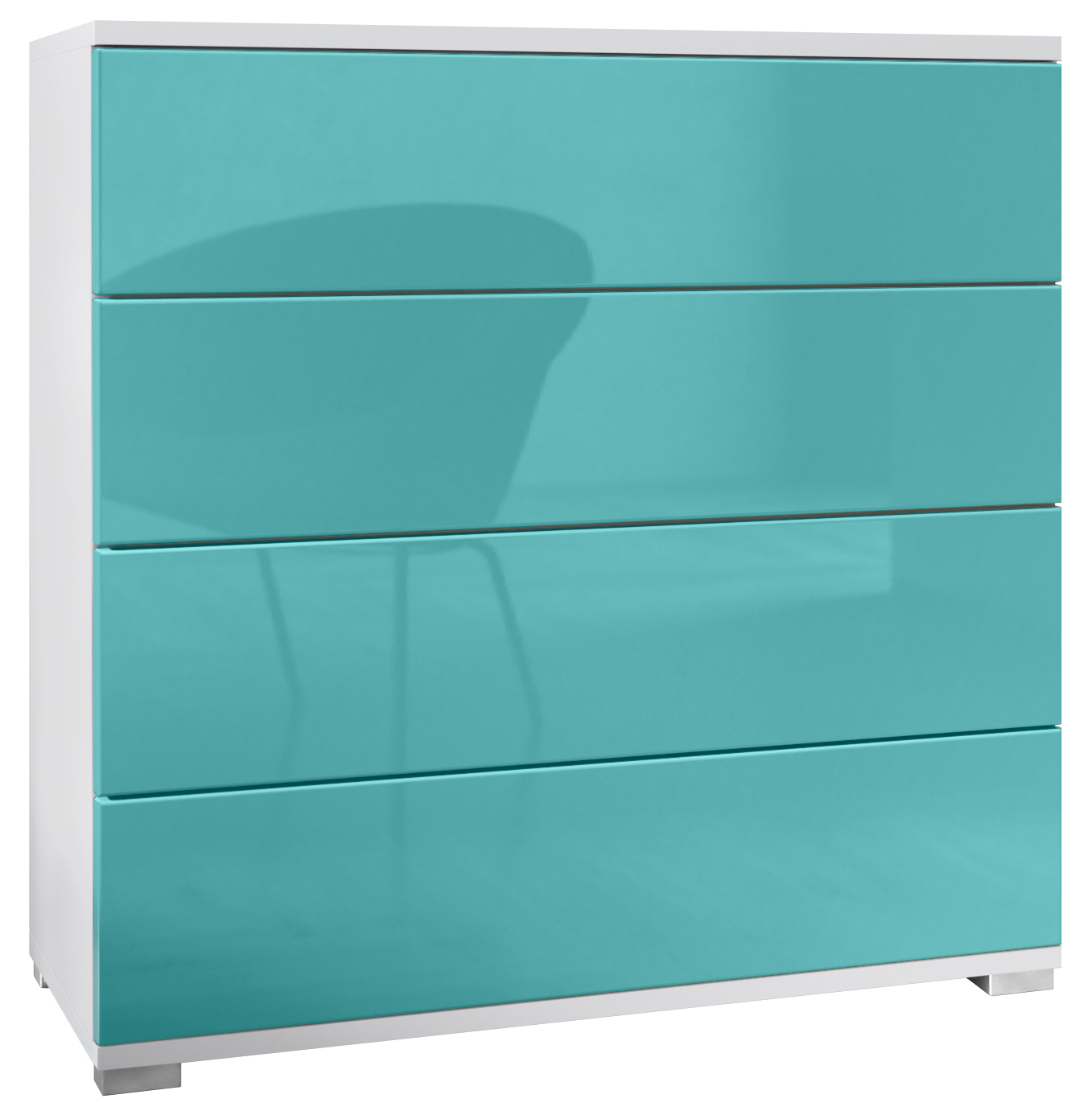Kommode Pavos V3 mit 4 Schubladen Weiß matt/Petrol Hochglanz (76 x 76 x 35 cm)