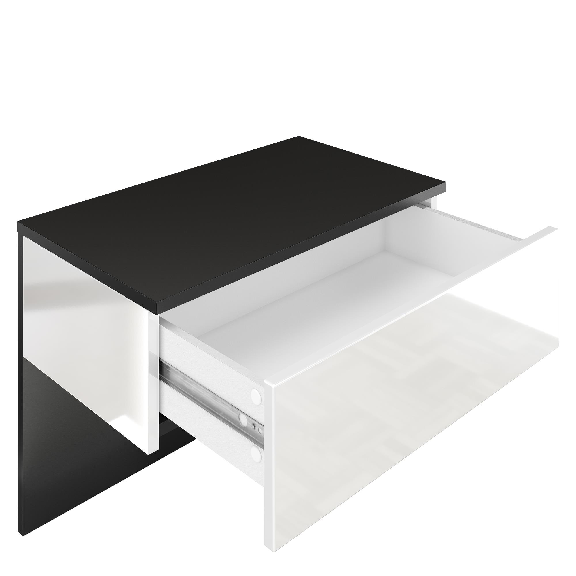 Nachttisch Sleep  mit Schublade zur Wandmontage Schwarz matt/Avola-Anthrazit, inkl. LED-Beleuchtung (60 x 46 x 35 cm)