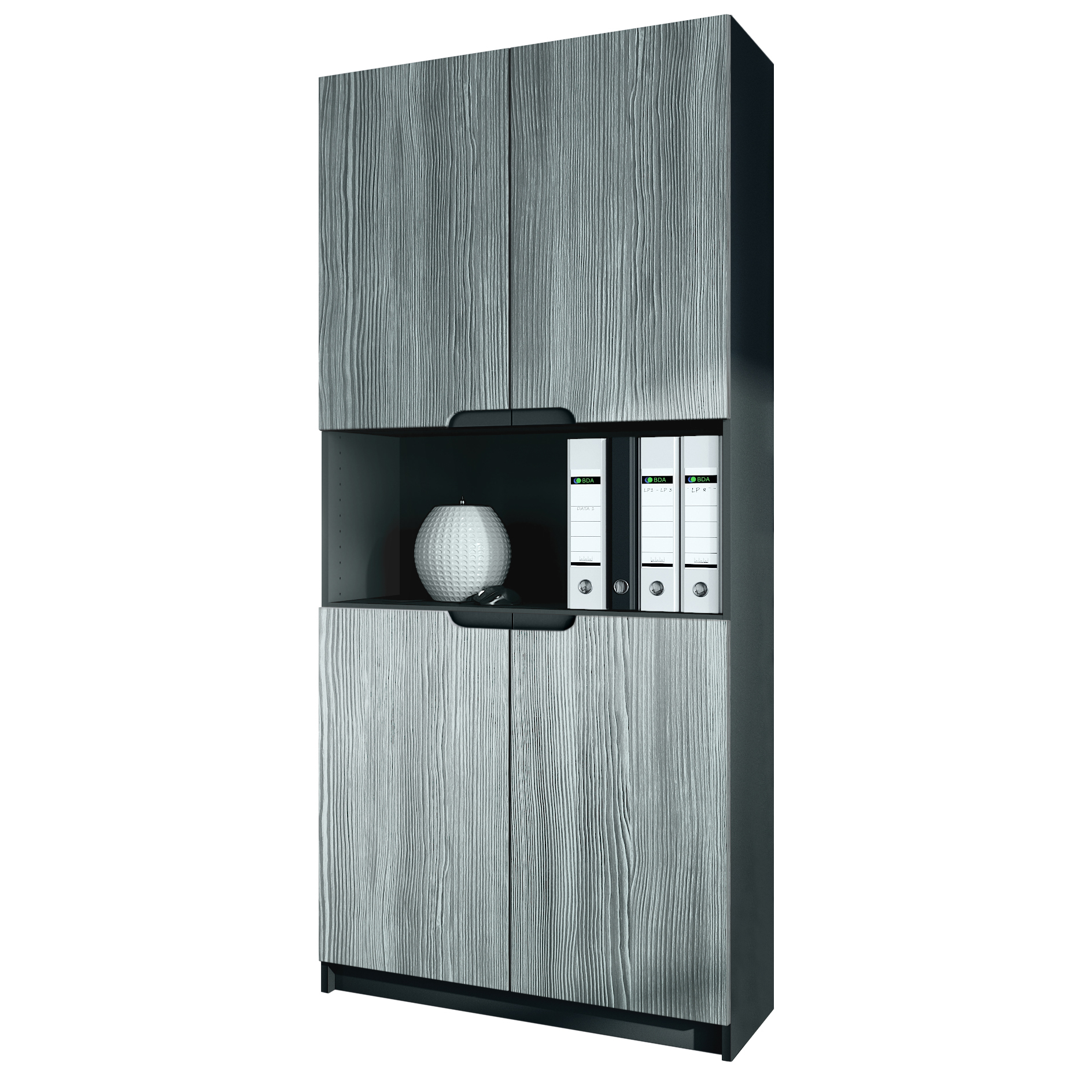 Büroschrank Logan V2 mit 5 Fächern und 4 Türen Schwarz matt/Avola-Anthrazit (82 x 185 x 37 cm)