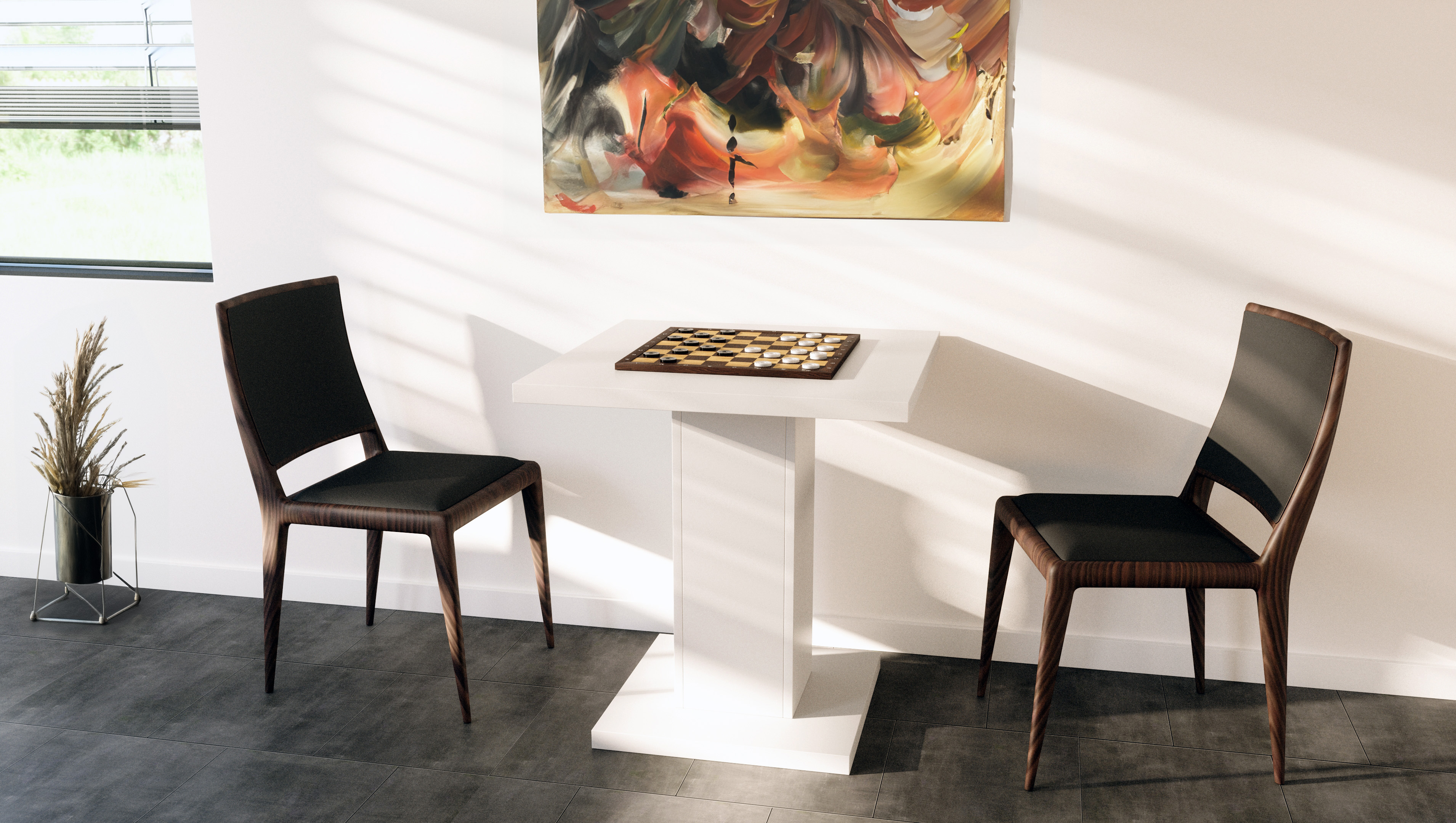 Bistrotisch Adam 70 x 70 cm, Weiß matt mit zentralen Säulenfuß
