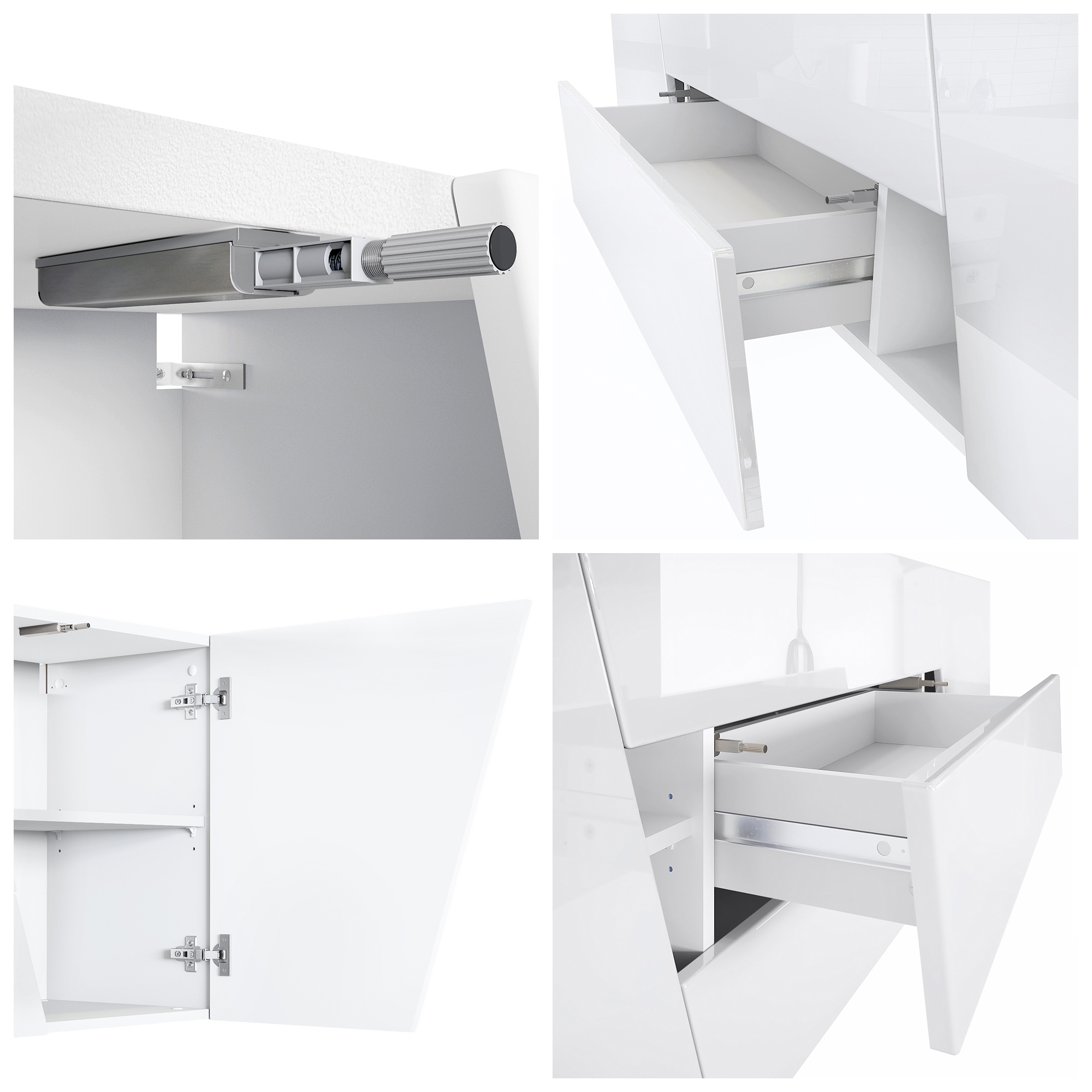 Houston Sideboard hängend mit 2 Türen und 3 Schubladen Weiß matt/Weiß Hochglanz/Schwarz Hochglanz (178 x 57,5 x 38,5 cm)
