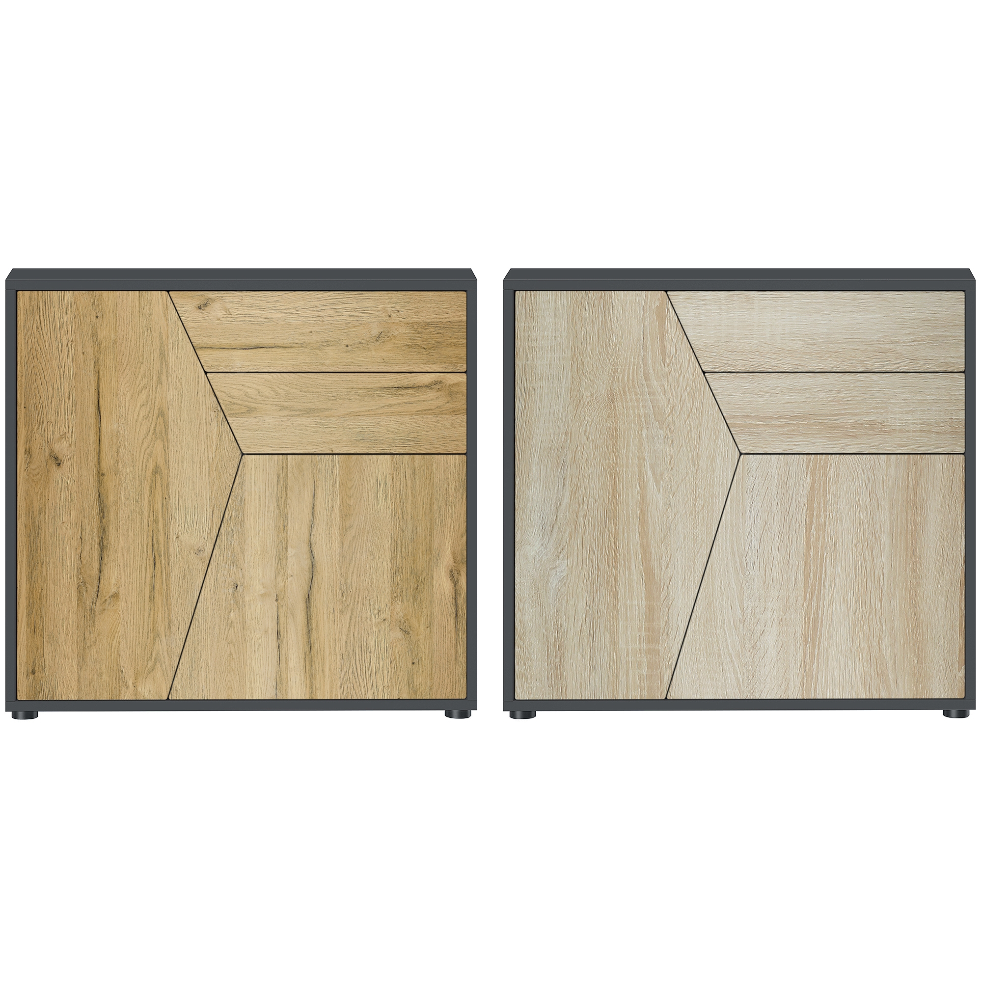 Benny Kommode  mit 2 Türen und 2 Schubladen Schwarz matt/Eiche Natur (79 x 74 x 36 cm)