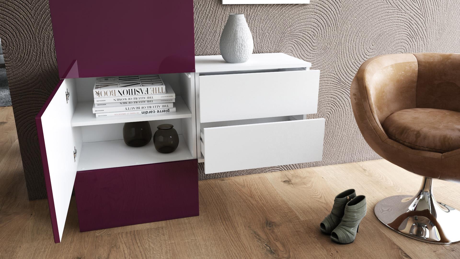 Garderobe Carlton Set 2 Beton 3-tlg. 1 Paneel, 1 Schubkastenschrank und 1 Wandspiegel Weiß matt/Beton Oxid Optik (105 x 193 x 35 cm)