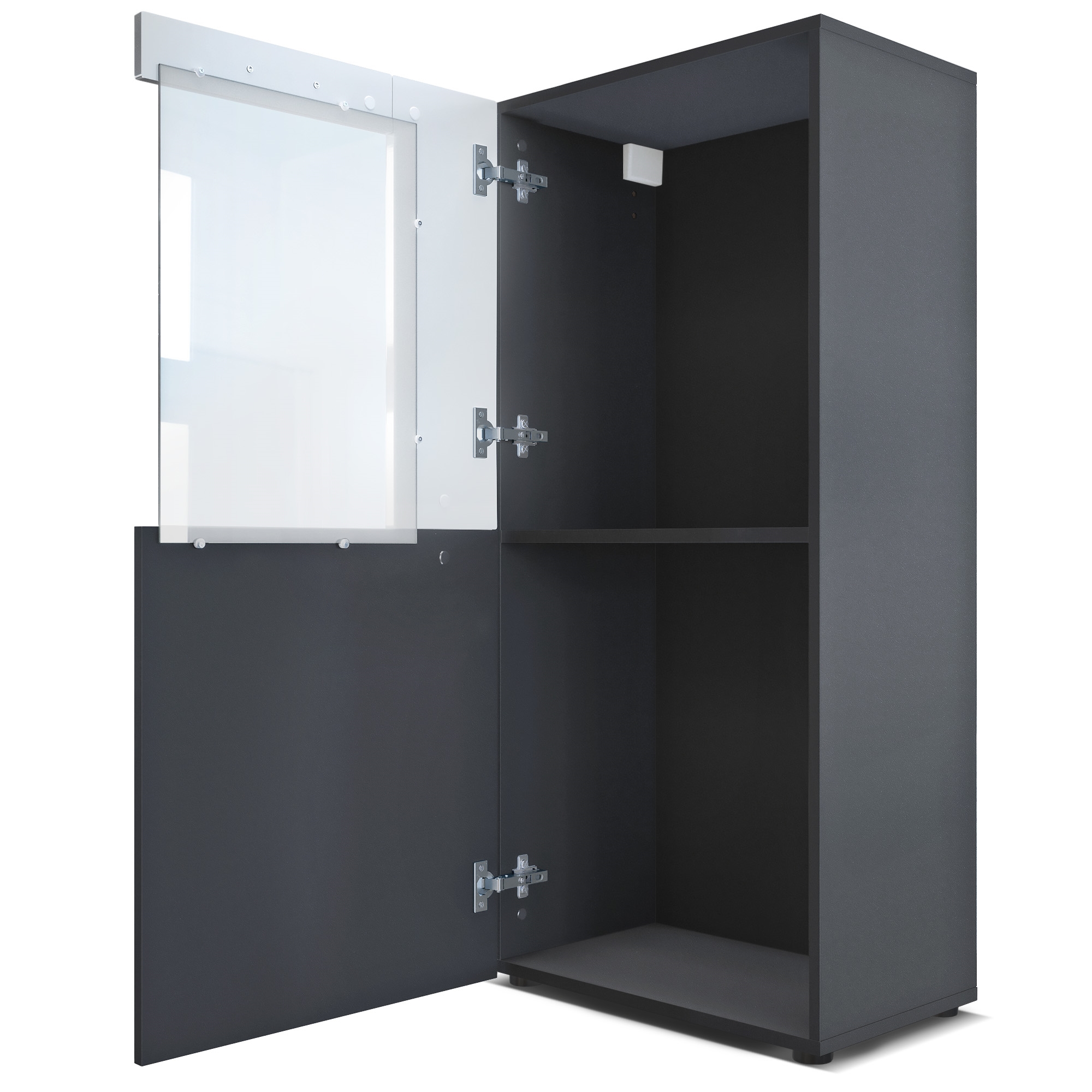 Vitrine Movie  mit 1 großen Tür, dahinter 2 geräumige Fächer Schwarz matt/Eiche sägerau (51 x 110 x 31 cm)