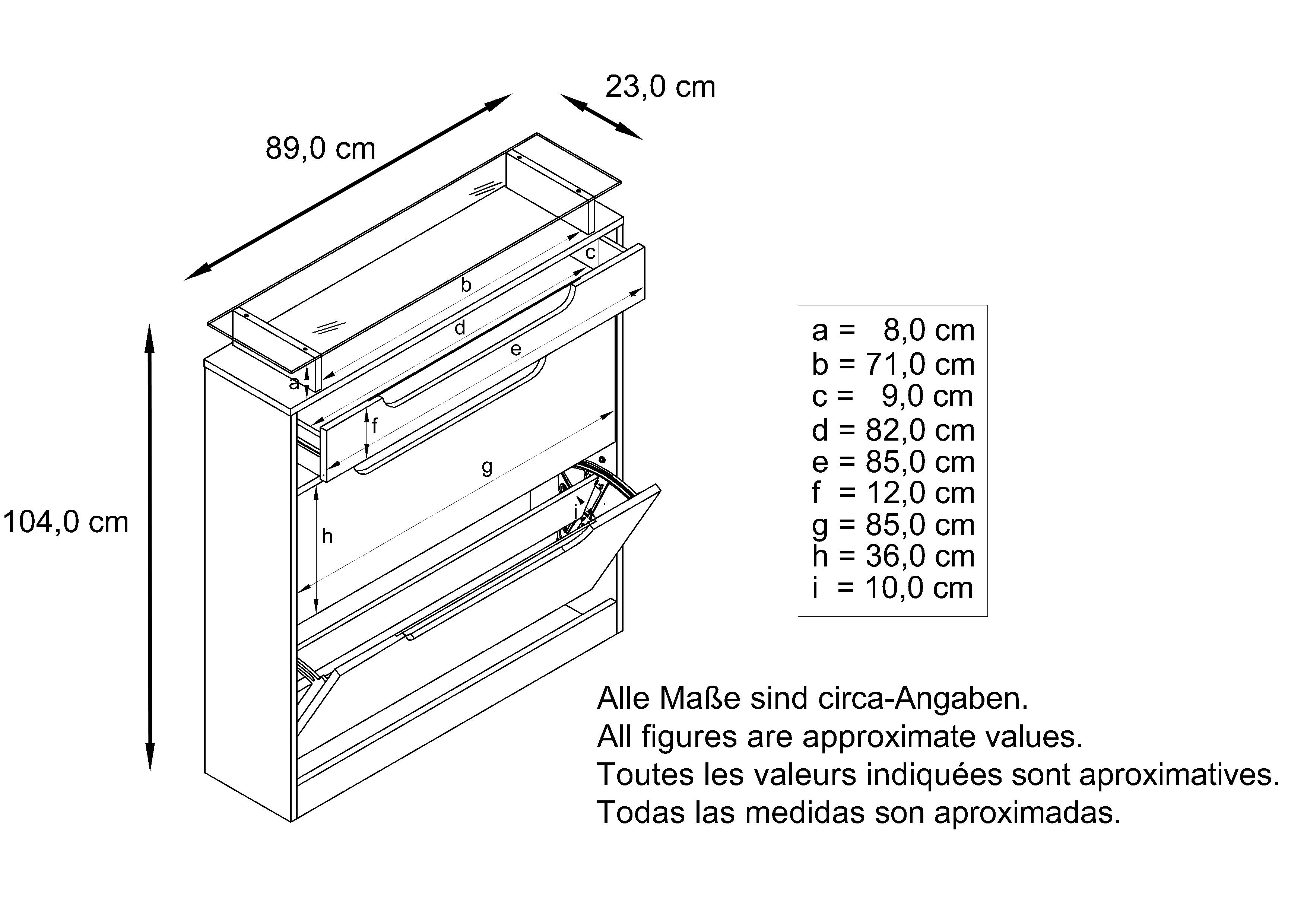 Fiesta Schuhschrank mit 2 Klappen, 1 Schublade und Glasablage Schwarz matt/Schwarz glänzend, Mulden in Grau glänzend (89x104x23 cm)