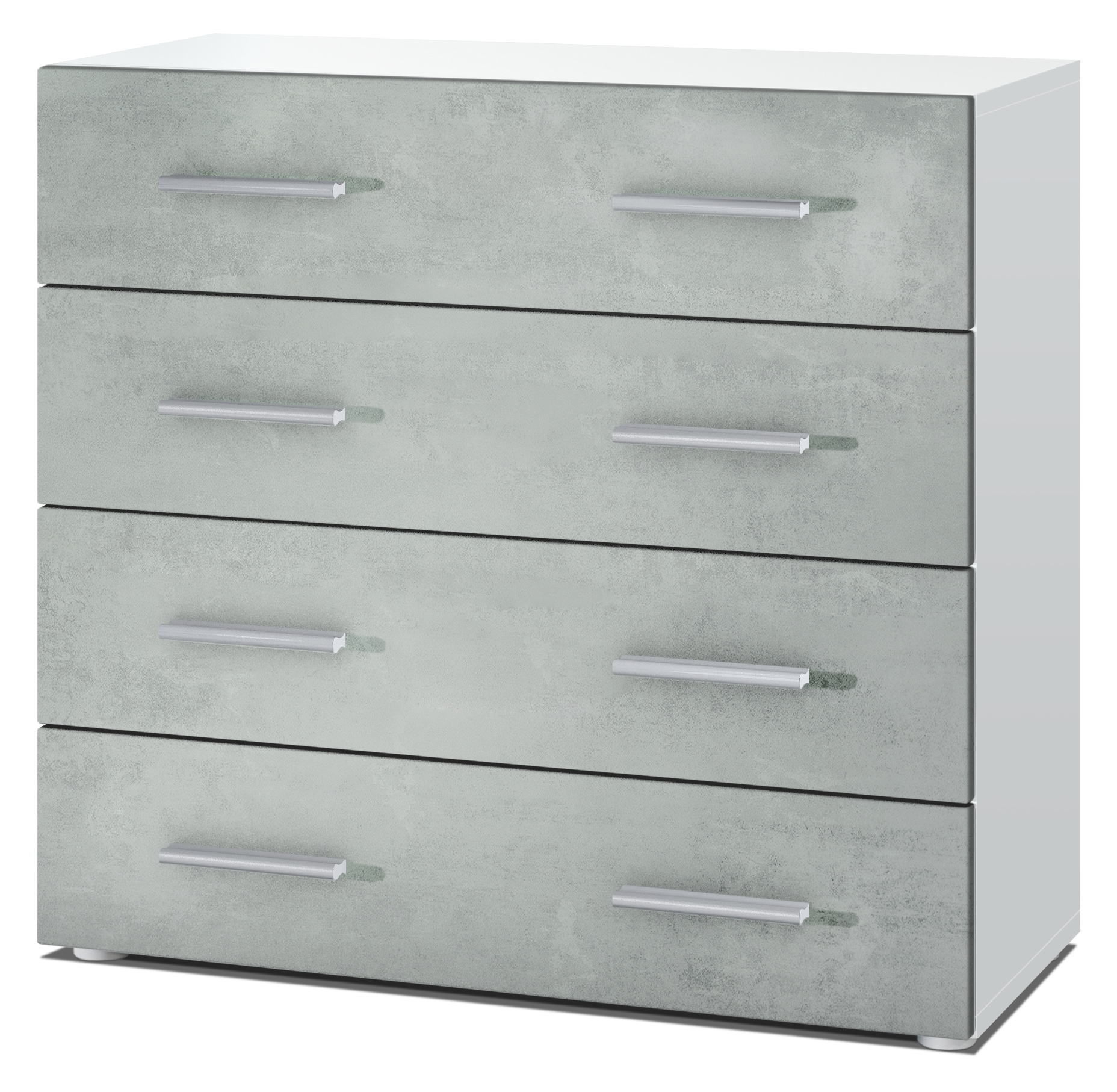 Kommode Pavos V1 ​mit 4 Schubladen Weiß matt/Beton Oxid Optik (76 x 72 x 35 cm)